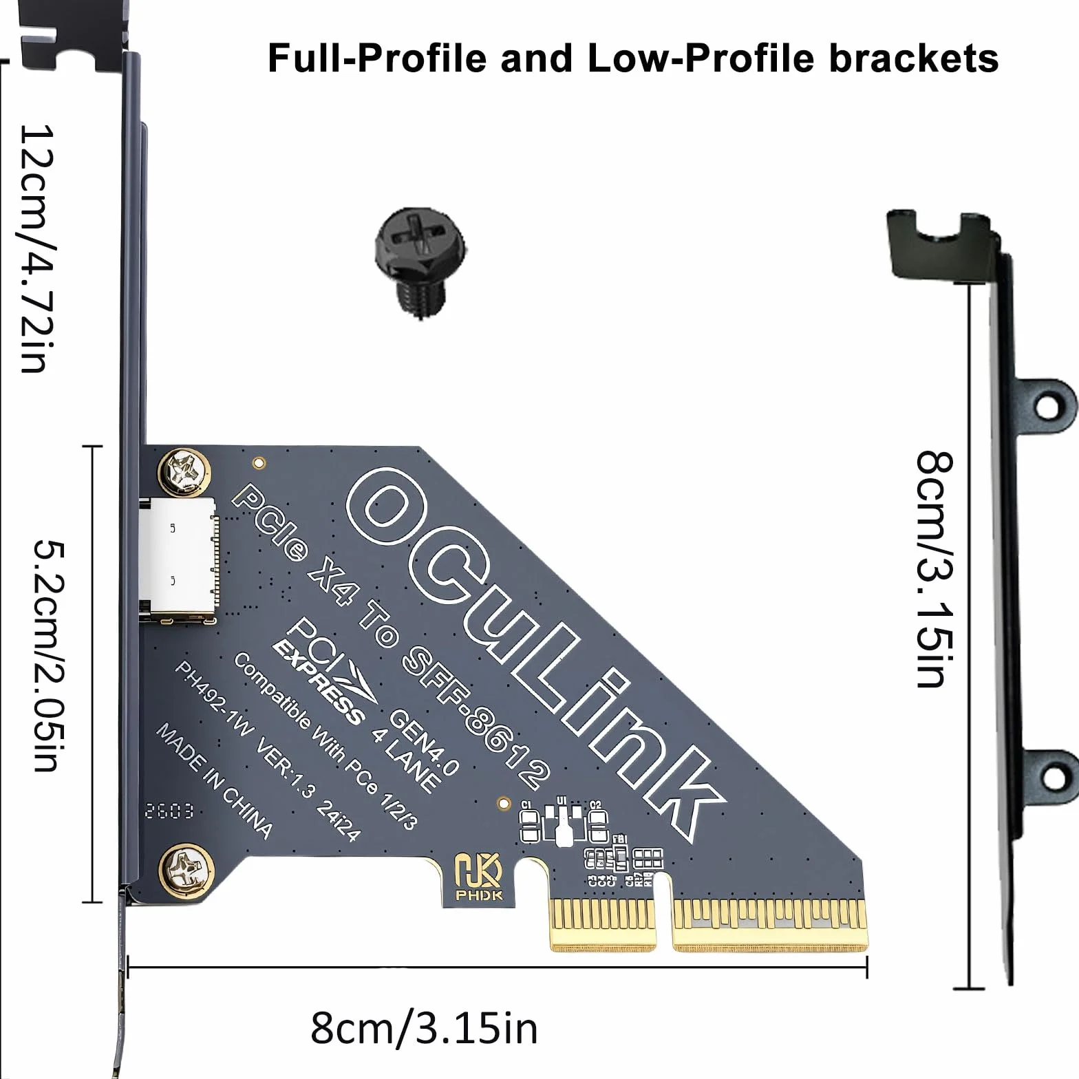 Adapter PCIe 4.0 x4 na OCuLink, SFF-8612 64 Gb/s karta rozszerzeń PCI Express Gen4 do stacji dokującej eGPU, U.2 NVMe SSD, mini PC i pamięci masowej serwera NAS