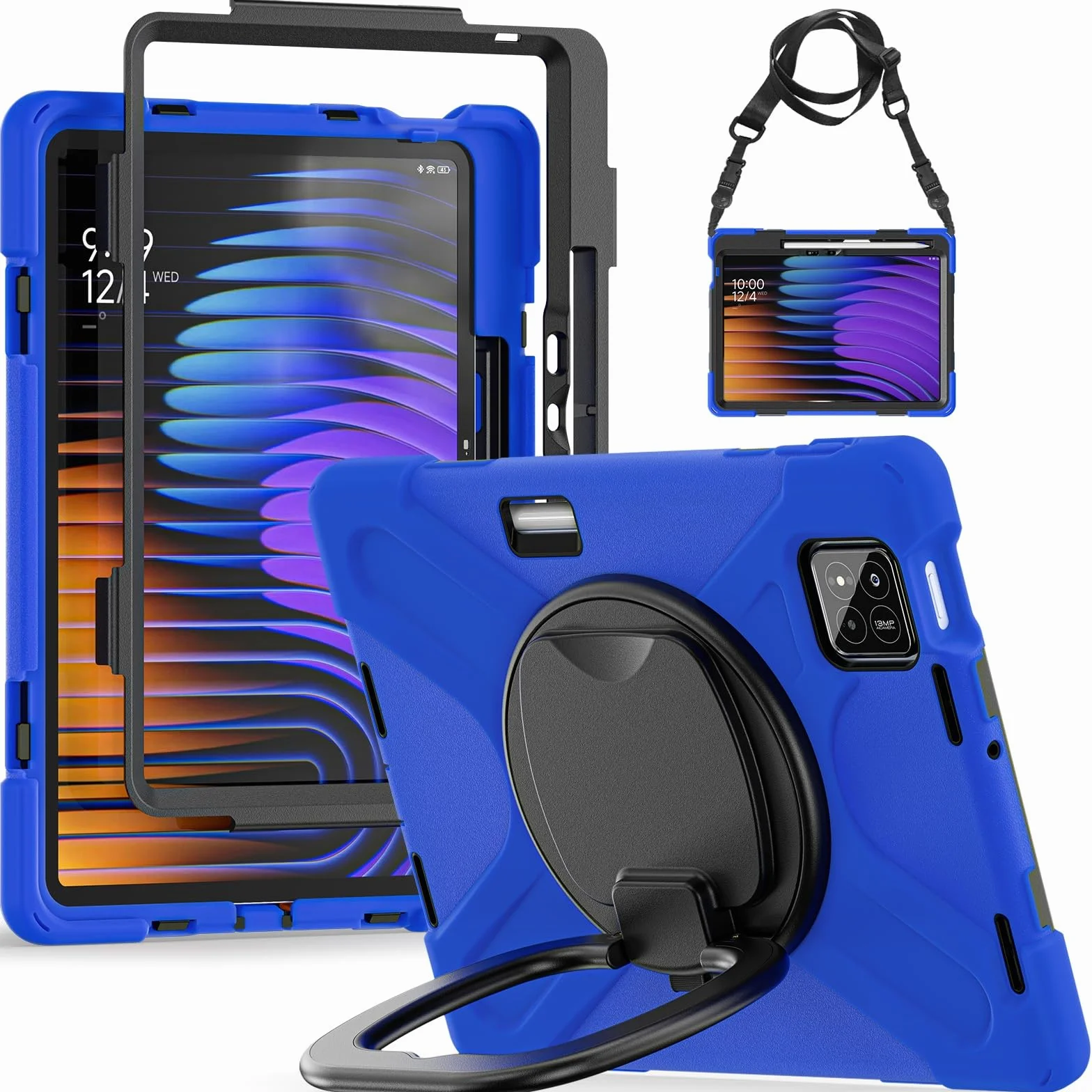 Pełne etui ochronne Etui na Xiaomi Mi Pad 8 / Mi Pad 8 Pro 11,2" 2025, odporne na wstrząsy, wytrzymałe etui z obrotową podpórką 360°, paskiem na rękę/ramię, wytrzymała obudowa na tablet(Blu)