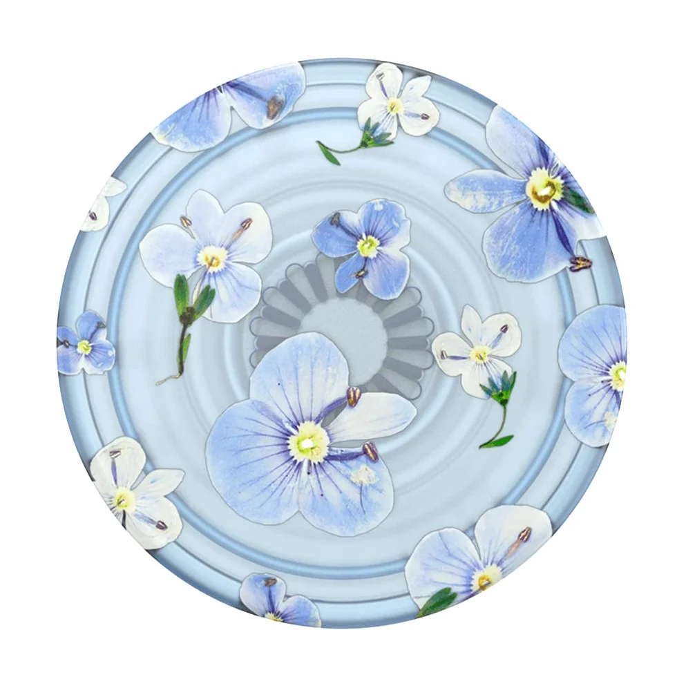 PopSockets PopGrip Plant rozszerzany stojak i uchwyt z materiałów roślinnych wymienną górną częścią półprzezroczyste niebieskie