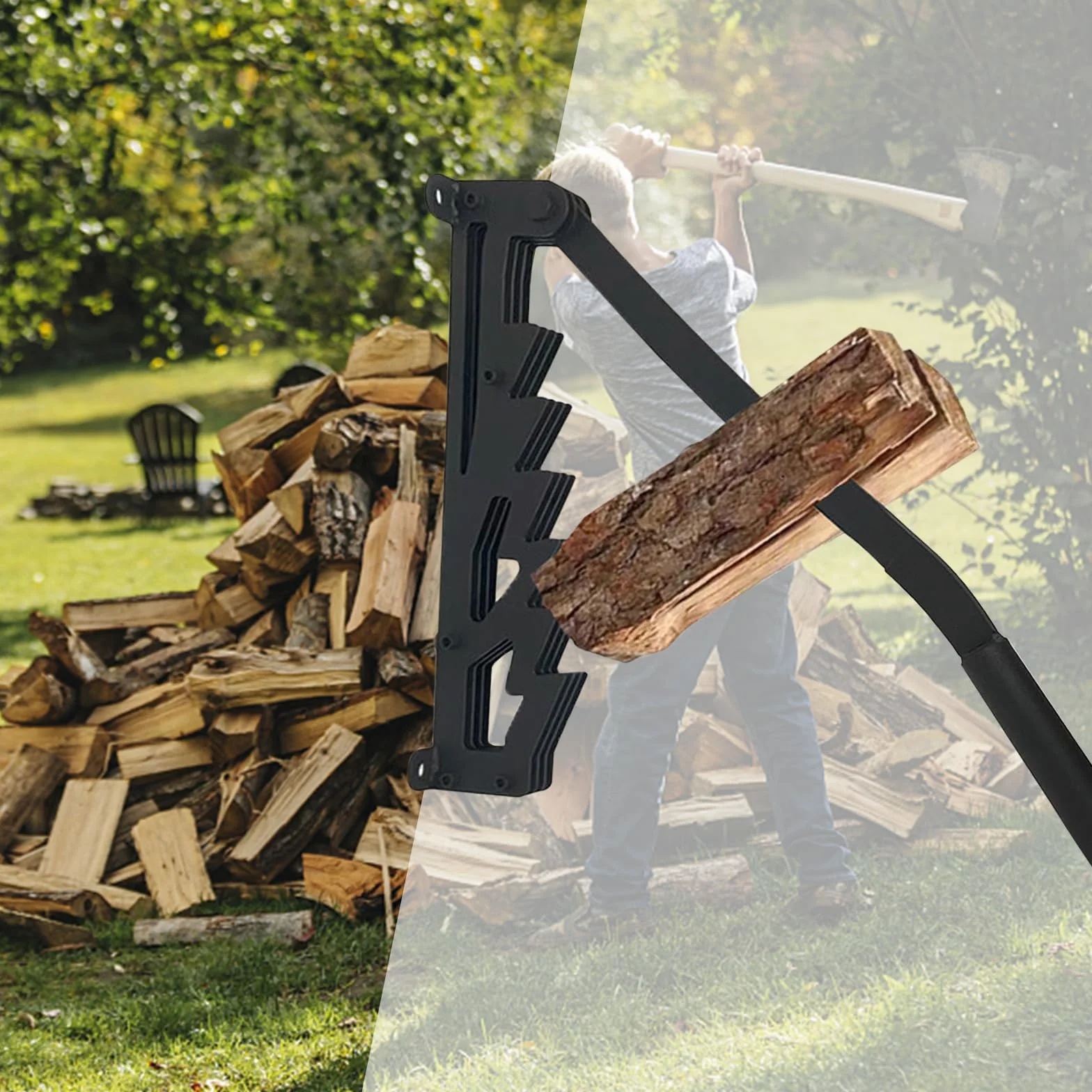 Ręczny rozdzielacz do drewna, 2023 New Wall Mount Firewood Splitter Suit, ze stali węglowej, do użytku wewnątrz i na zewnątrz (zestaw 4)