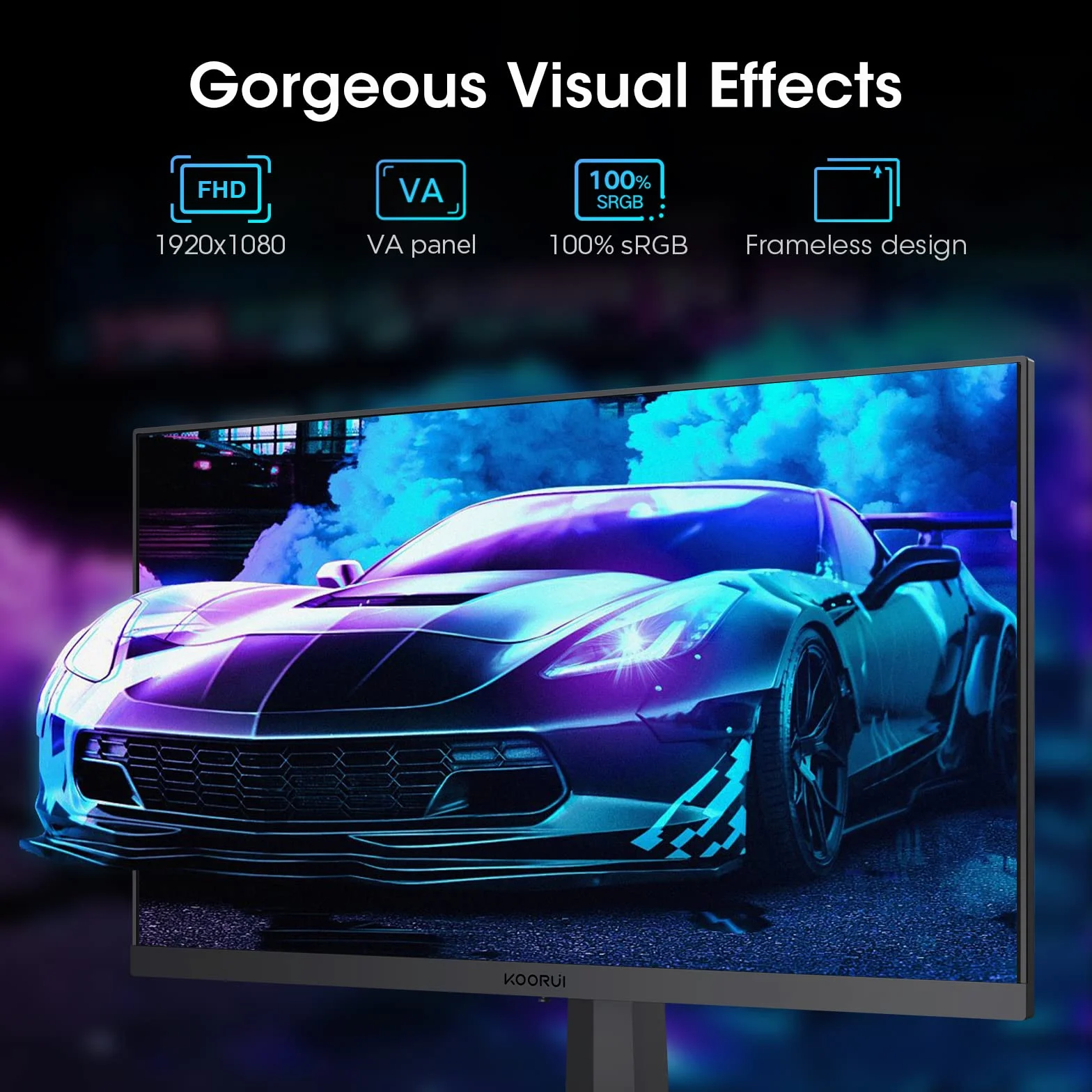 KOORUI Monitor gamingowy 24.5", 180Hz, FHD(1920 x 1080), PC monitory FreeSync &G-Sync kompatybilny z (VA, 1ms, 99% sRGB, Eye Care, 2 x HDMI, DisplayPort, VESA 75 x 75