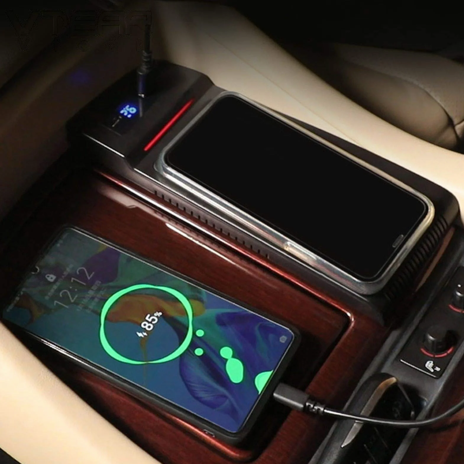 Ładowarka bezprzewodowa QI do samochodu, Toyota, Alphard Akcesoria Modyfikacja wnętrza 15 W Szybka płytka ładująca telefon 2018 2019 2020 Panel ładowania bezprzewodowego pojazdu(Three Coil 10WR