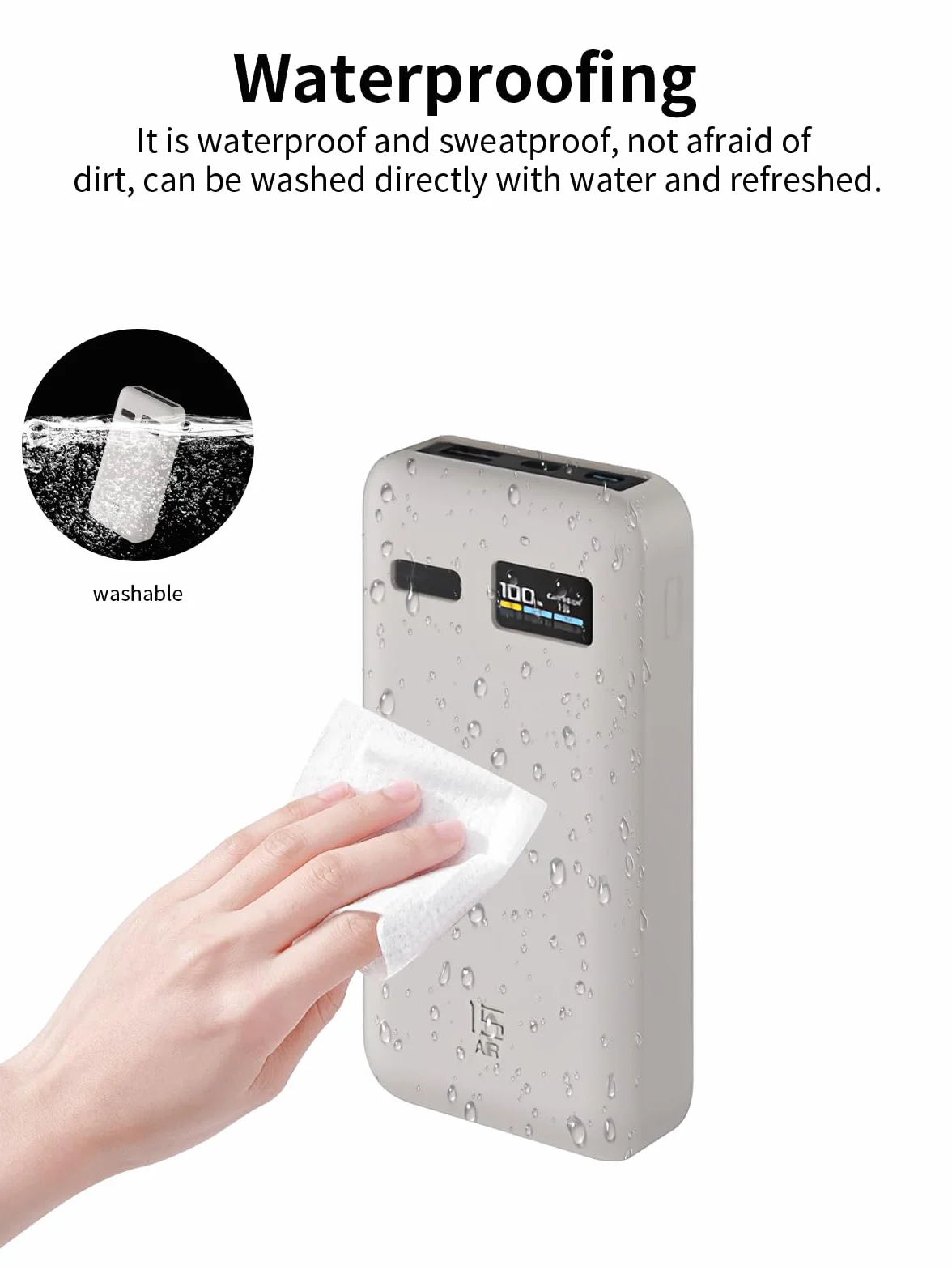Do CUKTECH 15 Air Charger Power Bank 100W 15000mAh Silikonowa obudowa - odporna na zarysowania, uderzenia i kurz, przenośna, smukła (szary)