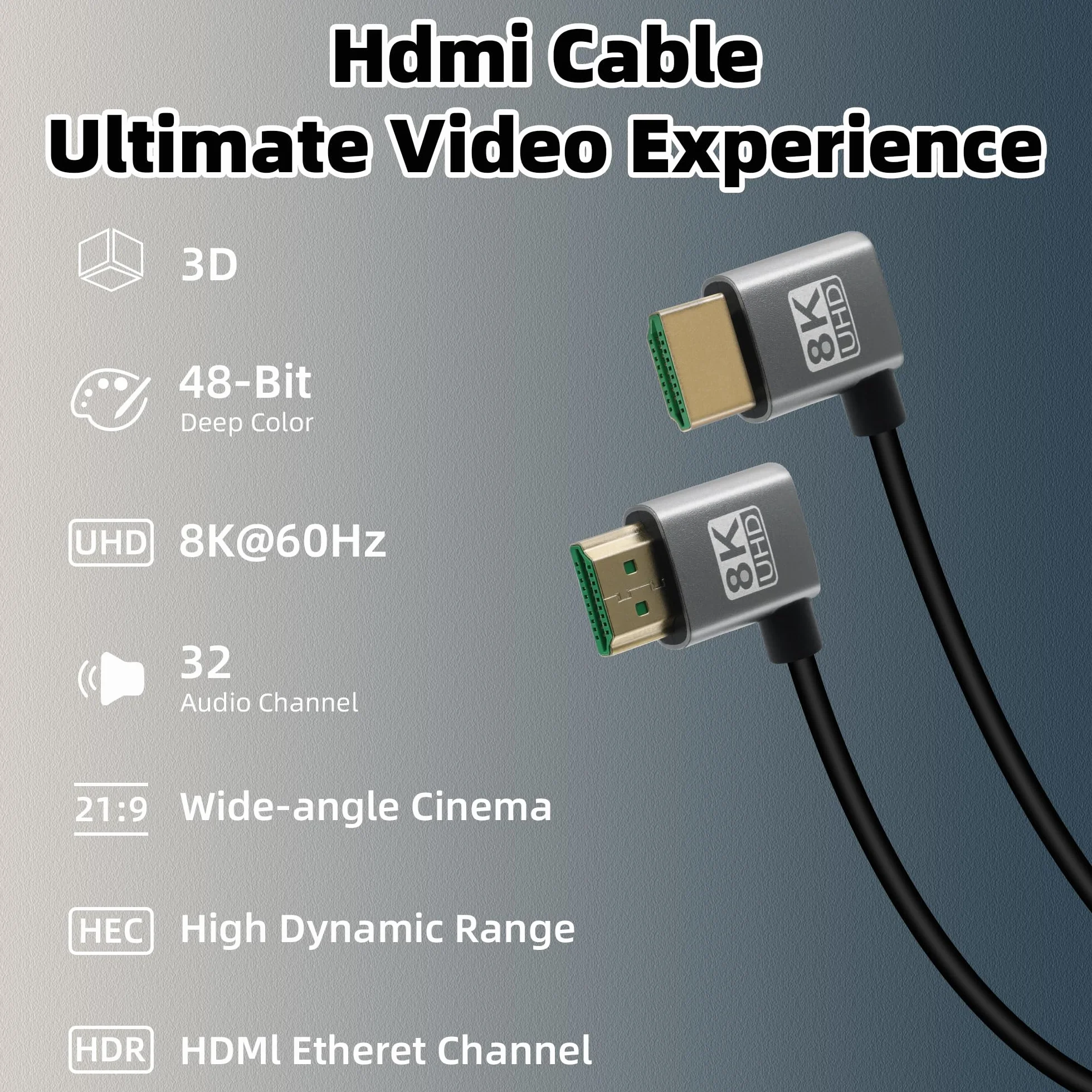 90 stopni lewy kąt HDMI wtyczka HDMI do 90 stopni kąt prawy wtyczka HDMI, 48 Gbps High Speed 2.1 obsługuje 8K 60 Hz, ARC, 3D do DVR, HDTV (1M)