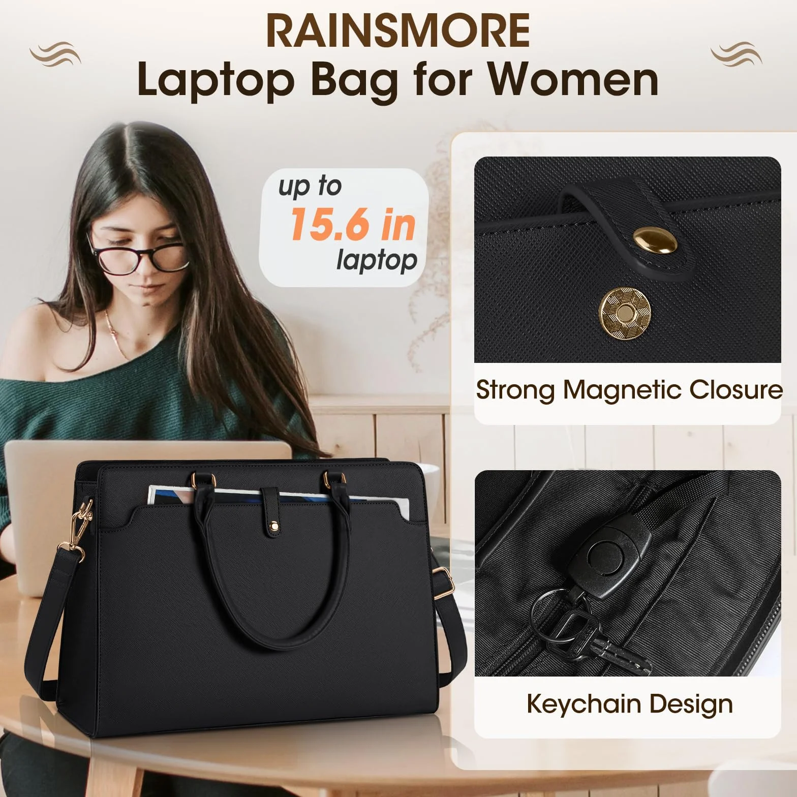 RAINSMORE Torebka damska Shopper torba damska duża 15,6 cala