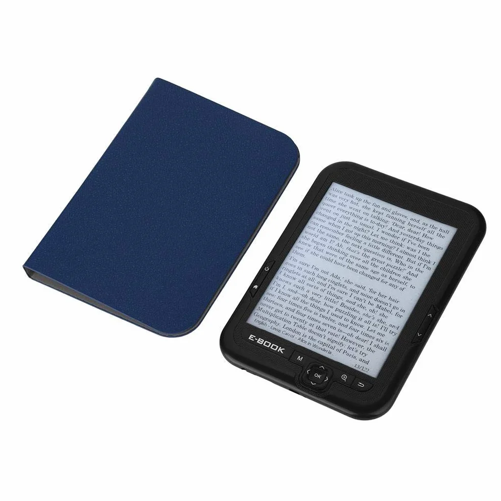 Czytnik e-booków 6-calowy czytnik e-booków z elektronicznym atramentem i 1 parą słuchawek + 1 x kabel USB + 1 x niebieskie etui (8G czarne)