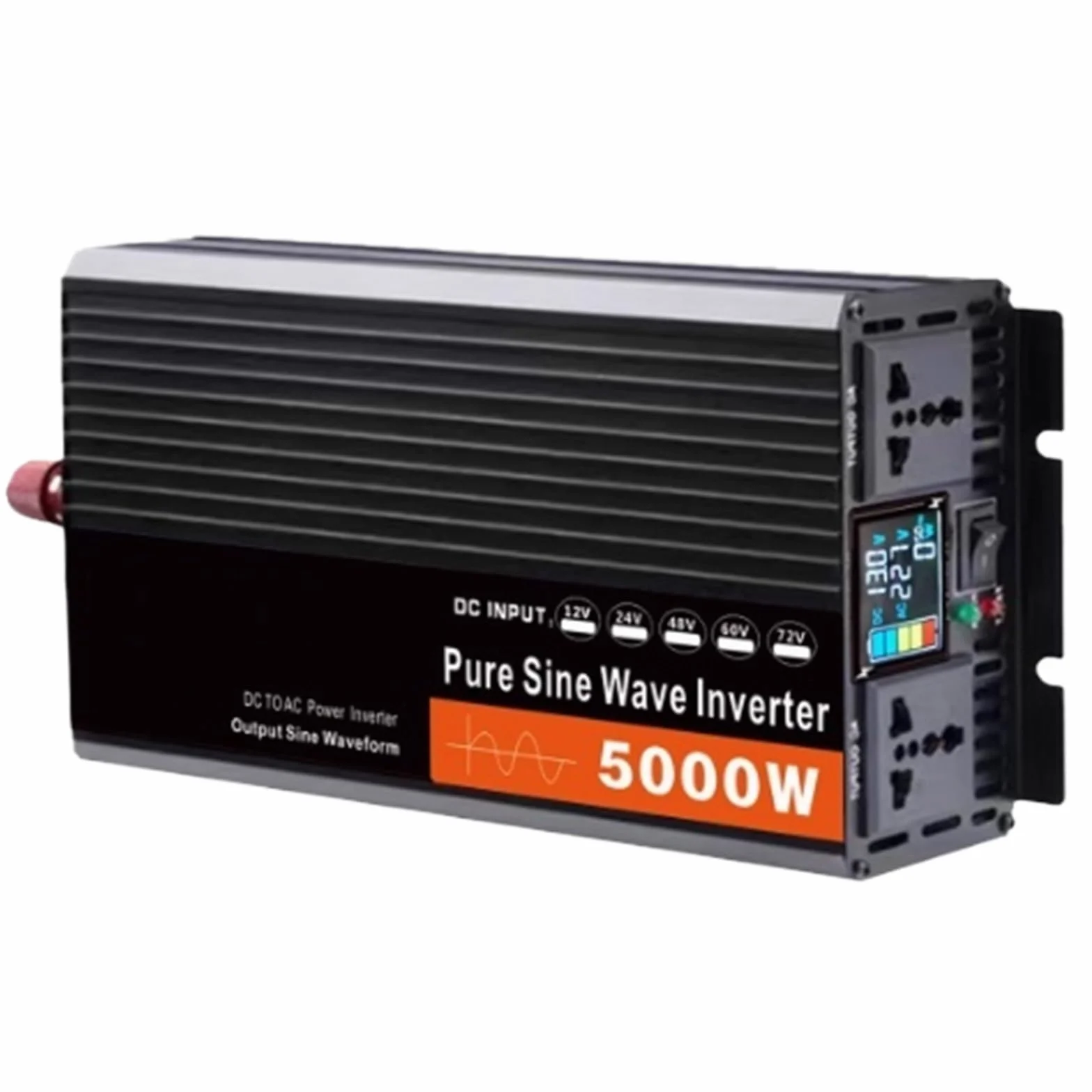 Przetwornica napięcia samochodowego 5000 W Czysta fala sinusoidalna 12 V 24 V 48 V 60 V 72 V do AC 110 V-120 V/220 V-230 V Przetwornica napięcia samochodowego z 2 gniazdami,12V to 230V