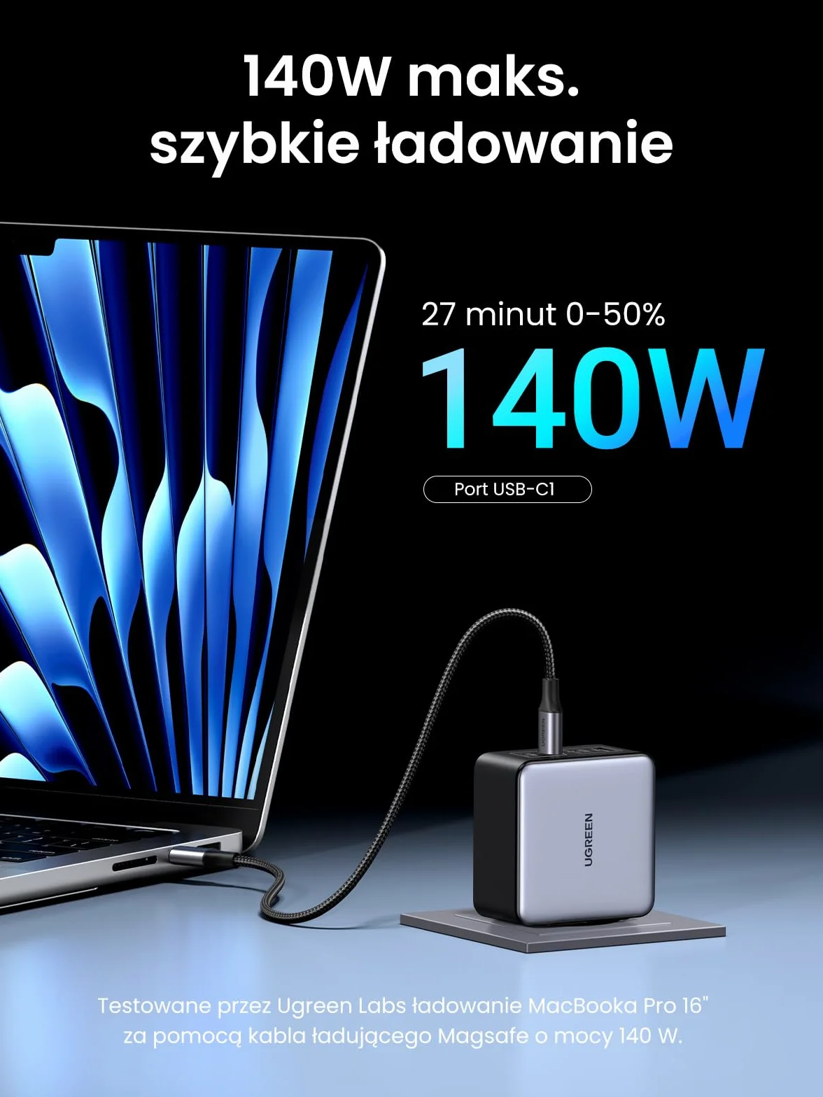 UGREEN Ładowarka USB-C, Nexode X 160W PD 3.1 Zasilacz 140W GaN Ładowarka 4-portowa Szybka ładowarka PPS 45W Kompatybilna z MacBook Pro 16" 2021, iPhone 16 Pro Max, Galaxy S24 Ultra, Vision Pro
