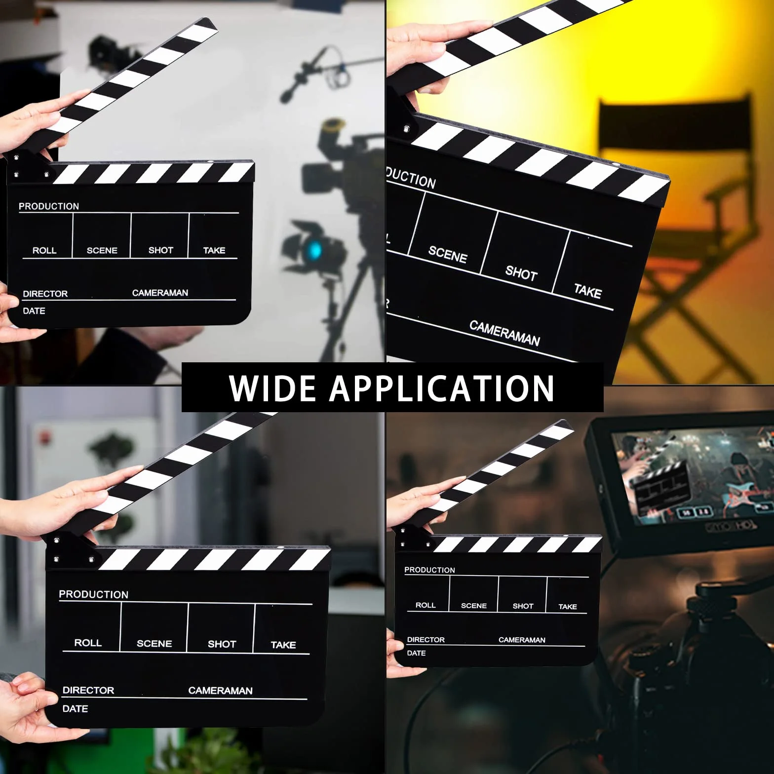 Akrylowe klap Clapperboard Film Scena akcji Łupek 30 x 24 cm, czarny