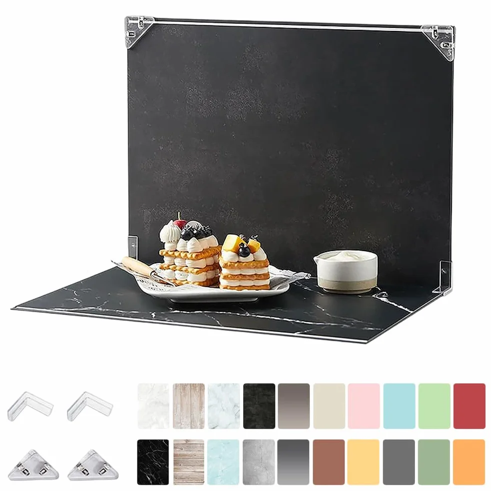 Zestaw tła fotograficznego 30 x 40 cm, refleksyjny karton i 10 sztuk dwustronnego papieru tła oraz 20 wzorów do małej fotografii produktowej - refleksyjne tło tektury, żywność, biżuteria