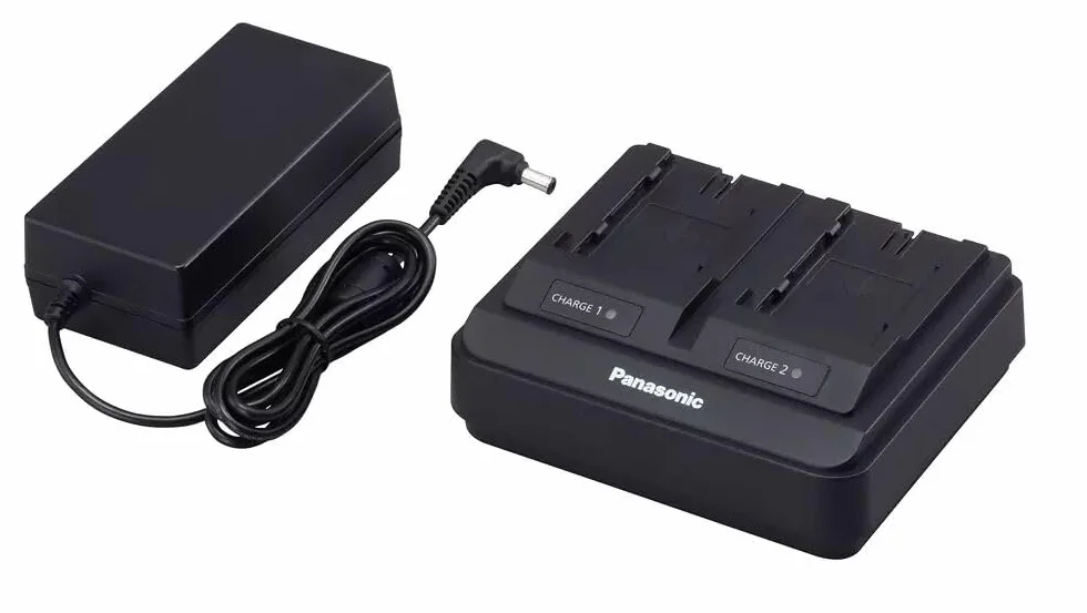 Panasonic AG-BRD50 podwójna ładowarka do akumulatorów (do akumulatorów z serii AG-VBR, VW-VBD55 i VW-VBG6, funkcja szybkiego ładowania), czarna