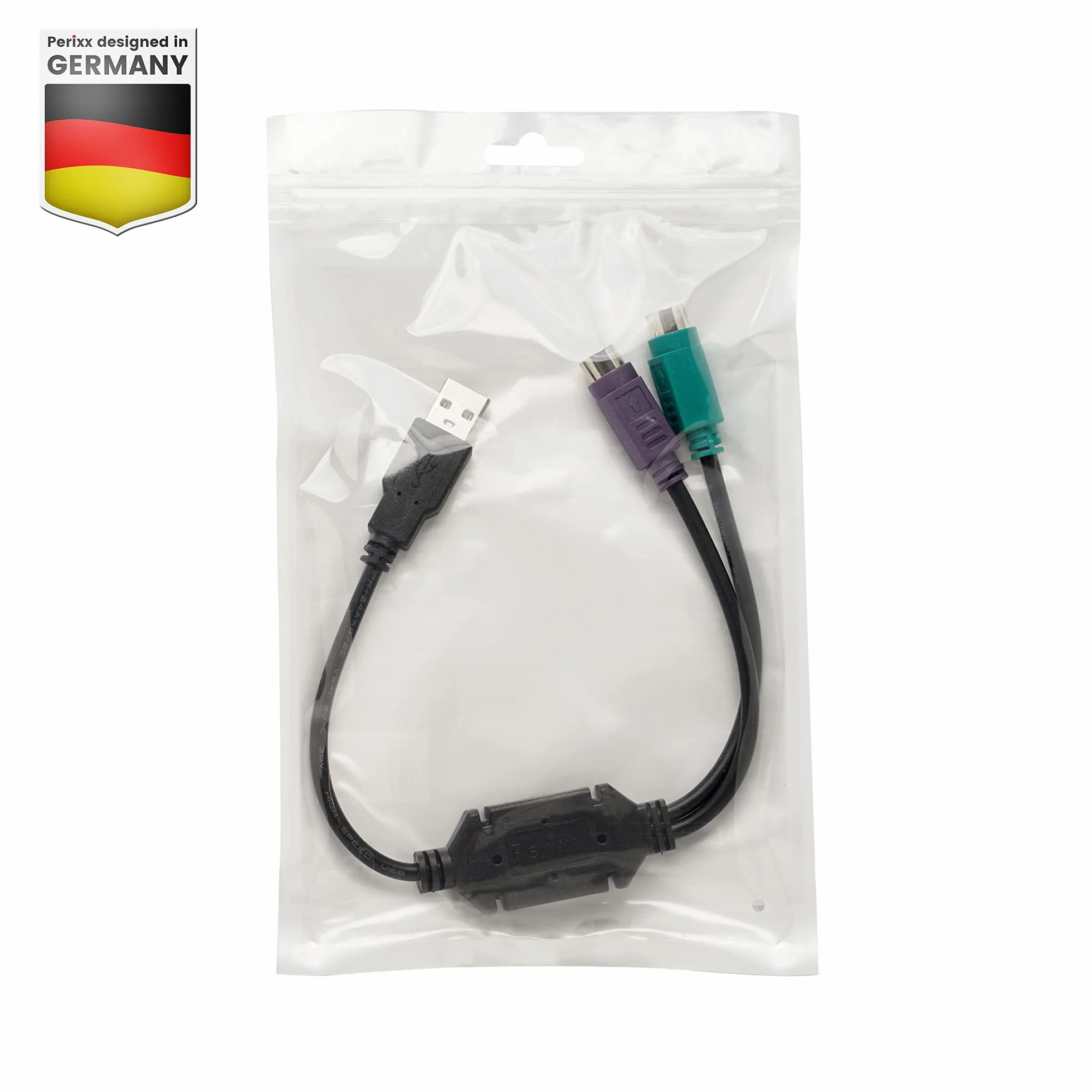 Adapter Perixx PERIPRO-401 PS2 na USB – do klawiatury i myszy z interfejsem PS2, zintegrowany USB-IC