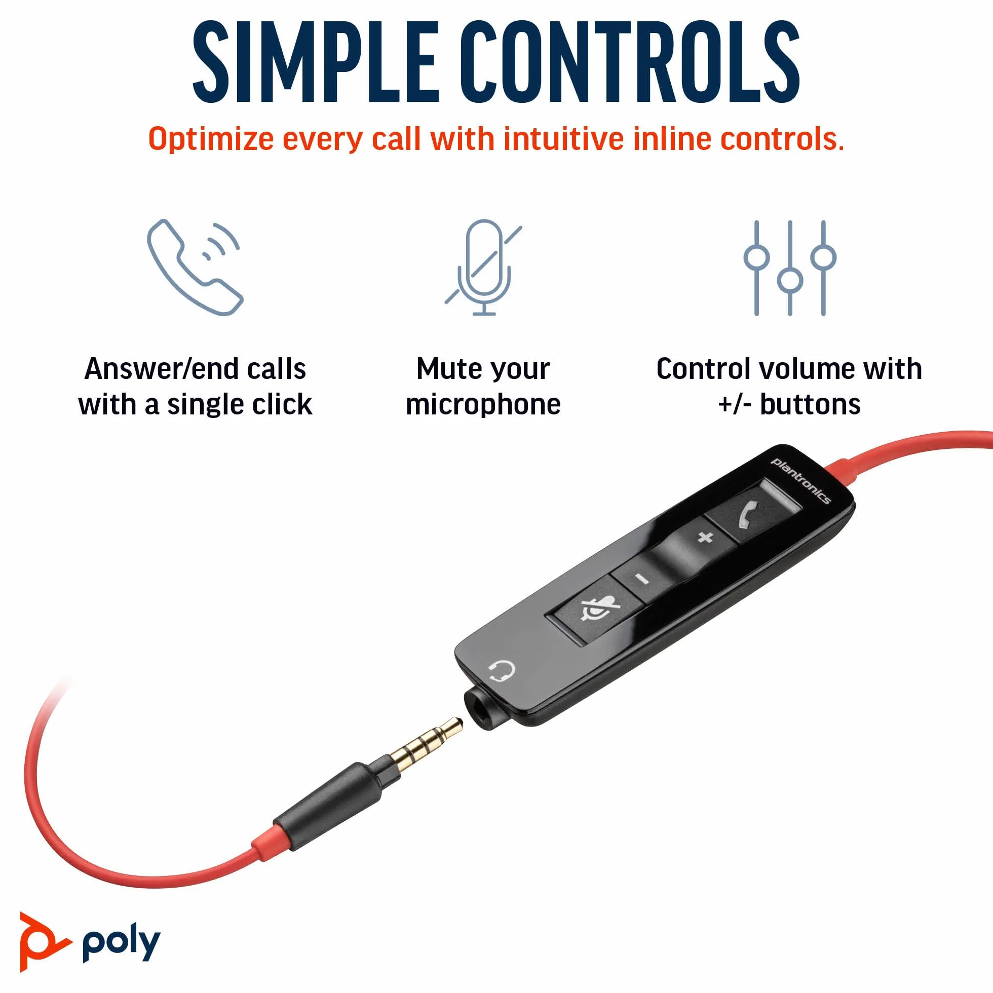 Poly Blackwire 5210 przewodowy zestaw słuchawkowy (Plantronics) - elastyczny mikrofon wysięgnika z redukcją szumów - konstrukcja z jednym uchem - połączenie z komputerem PC/Mac, telefonem komórkowym