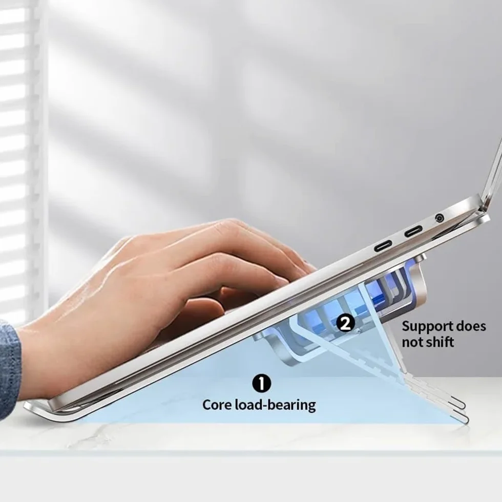 Podstawka pod laptopa, Laptop Cooler Base Stand Dual Fan Foldable Laptop Cooling Pad Aluminum Portable Bracket Akcesoria biurowe(Gray)