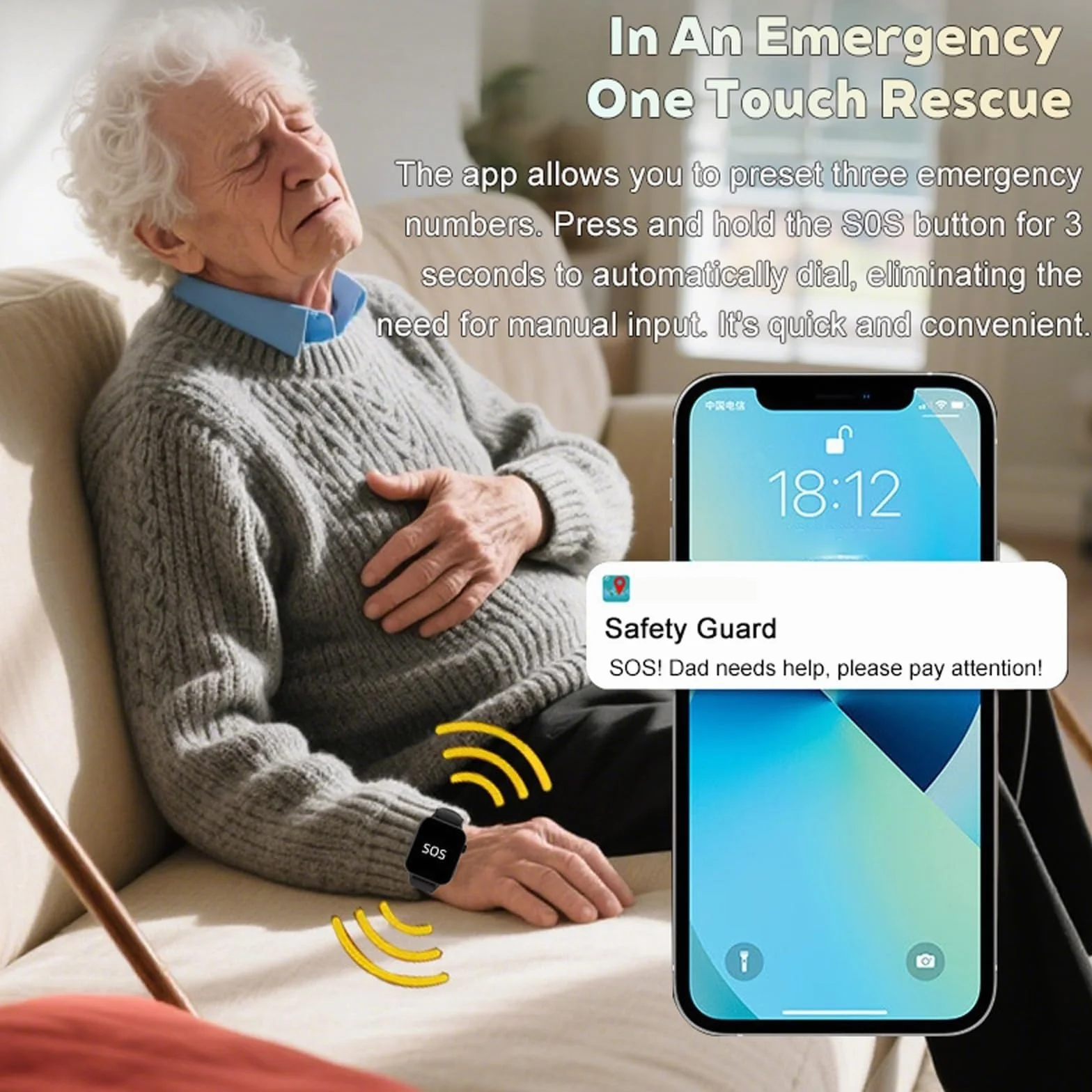 Inteligentny Zegarek Dla Seniorów Z Połączeniem Wideo HD Wykrywanie Upadku Wodoodporne Urządzenia GPS IP67 Ostrzegające Przed Upadkiem Dla Mężczyzn/kobiet(Red)