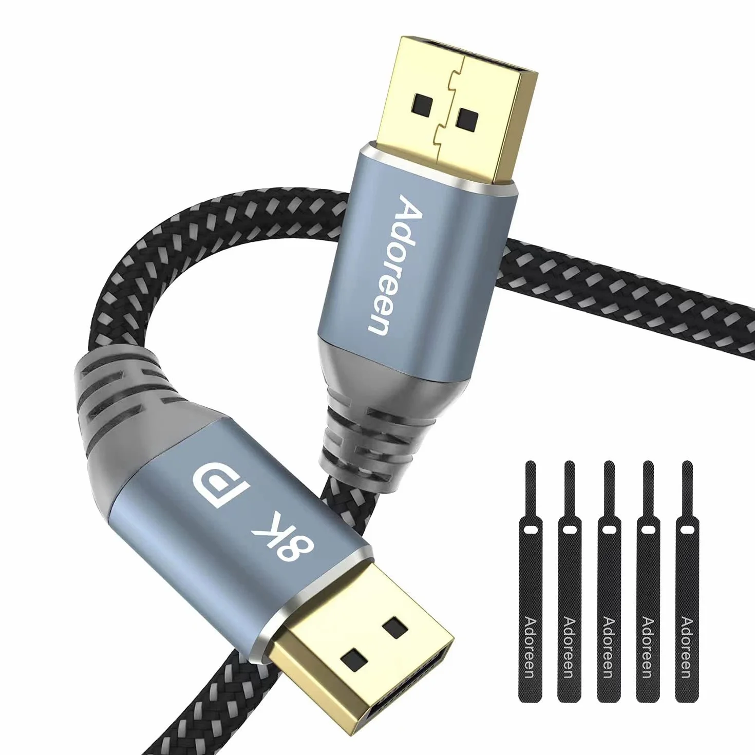 Kabel 8K DisplayPort 1.4, 30 m, kabel Adoreen DP od 1,5 do 90 m, 8K przy 60 Hz, 4K 144 Hz, 1080P przy 240 Hz, 2K, 32,4 Gb/s, HBR3 HDCP HDR, FreeSync G-Sync, pleciony port wyświetlacza do monitora 3090