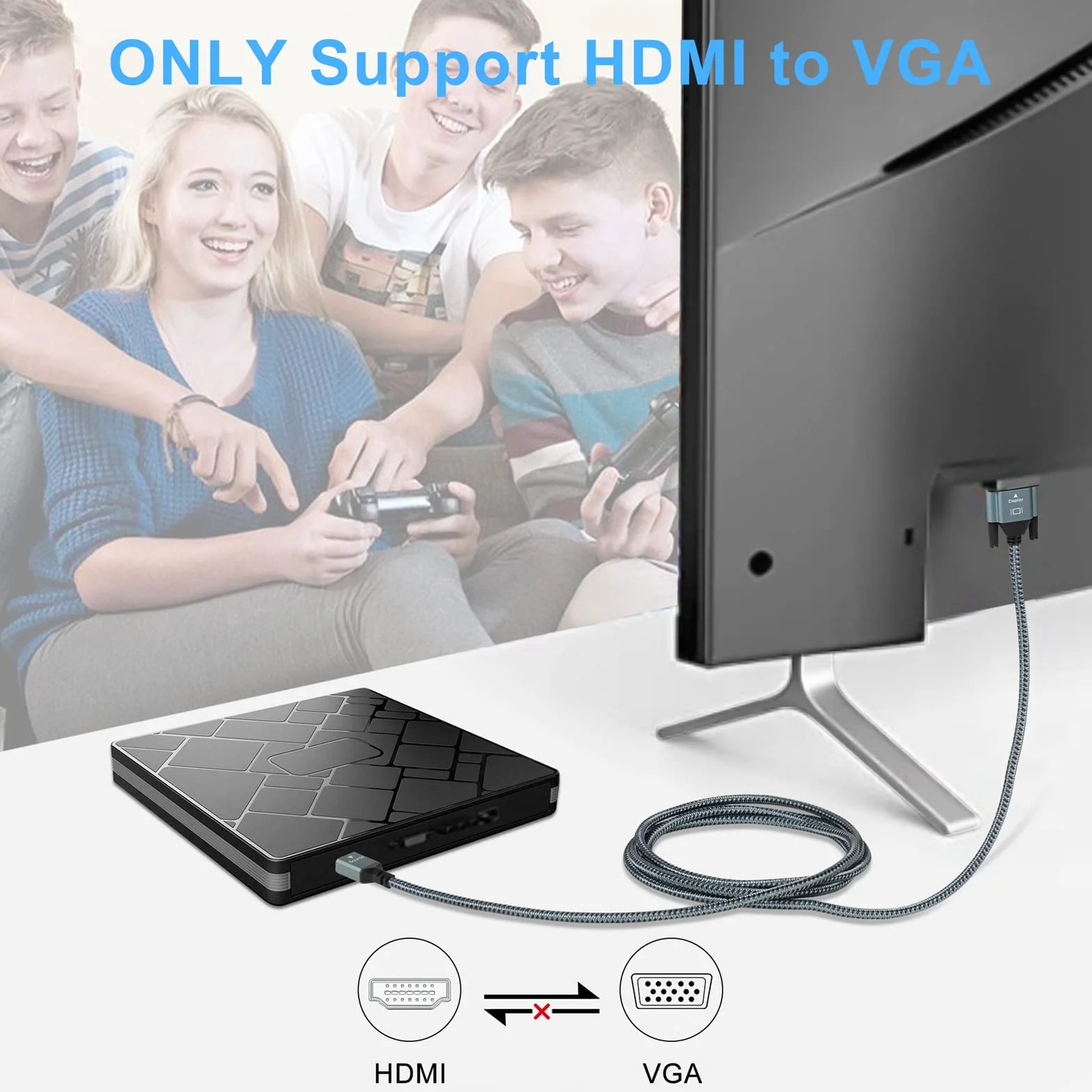 Twozoh Kabel HDMI do VGA 1M. Powłoka ze stopu aluminium Nylonowa pleciona i pozłacana obsługa 1080P/60HZ