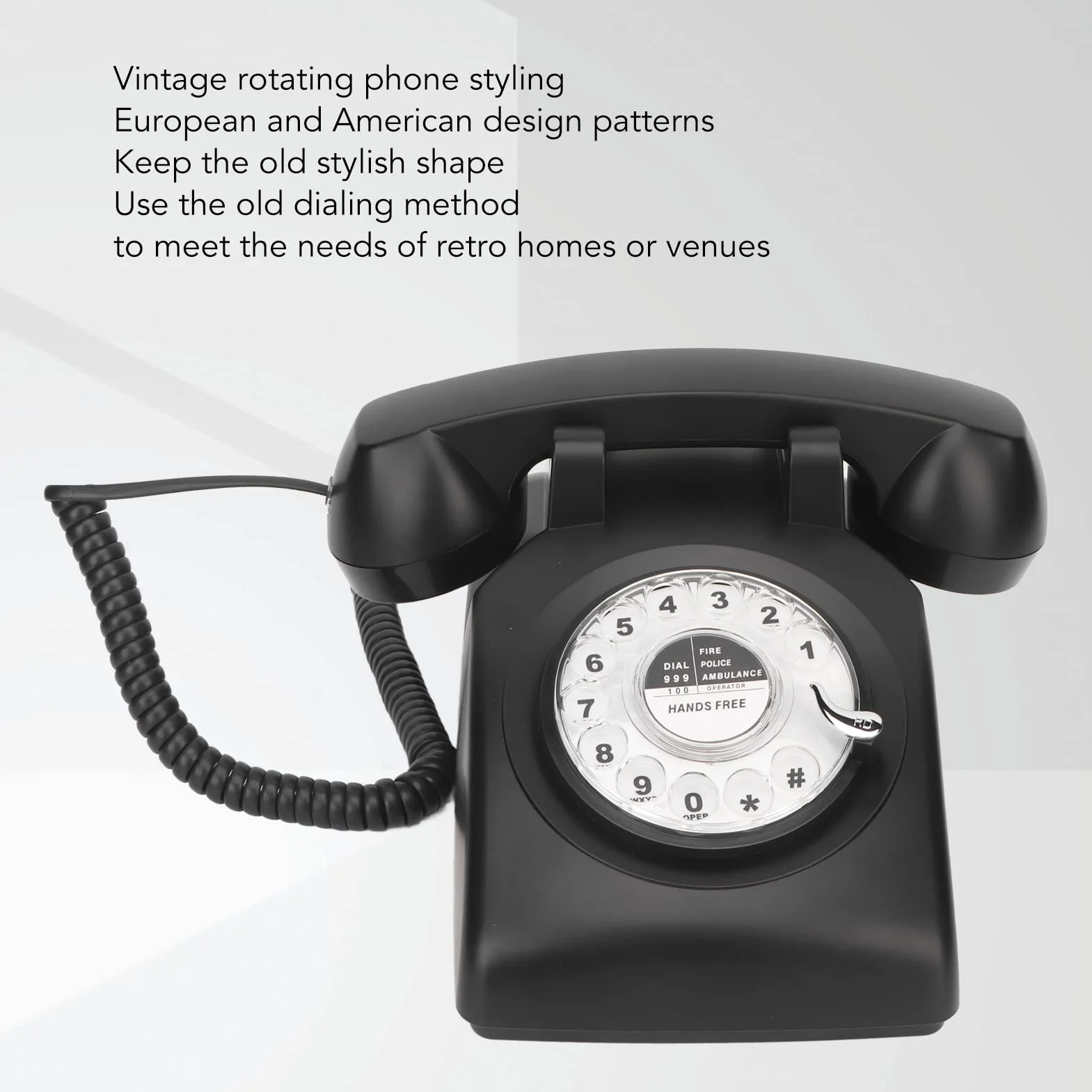 Czarny Obrotowy Telefon Stacjonarny, Elegancki Elegancki Przewodowy Telefon Stacjonarny W Starym Stylu, Tradycyjny Mechaniczny Dzwonek, Funkcja Ponownego Wybierania Bez Użycia Rąk, Domu
