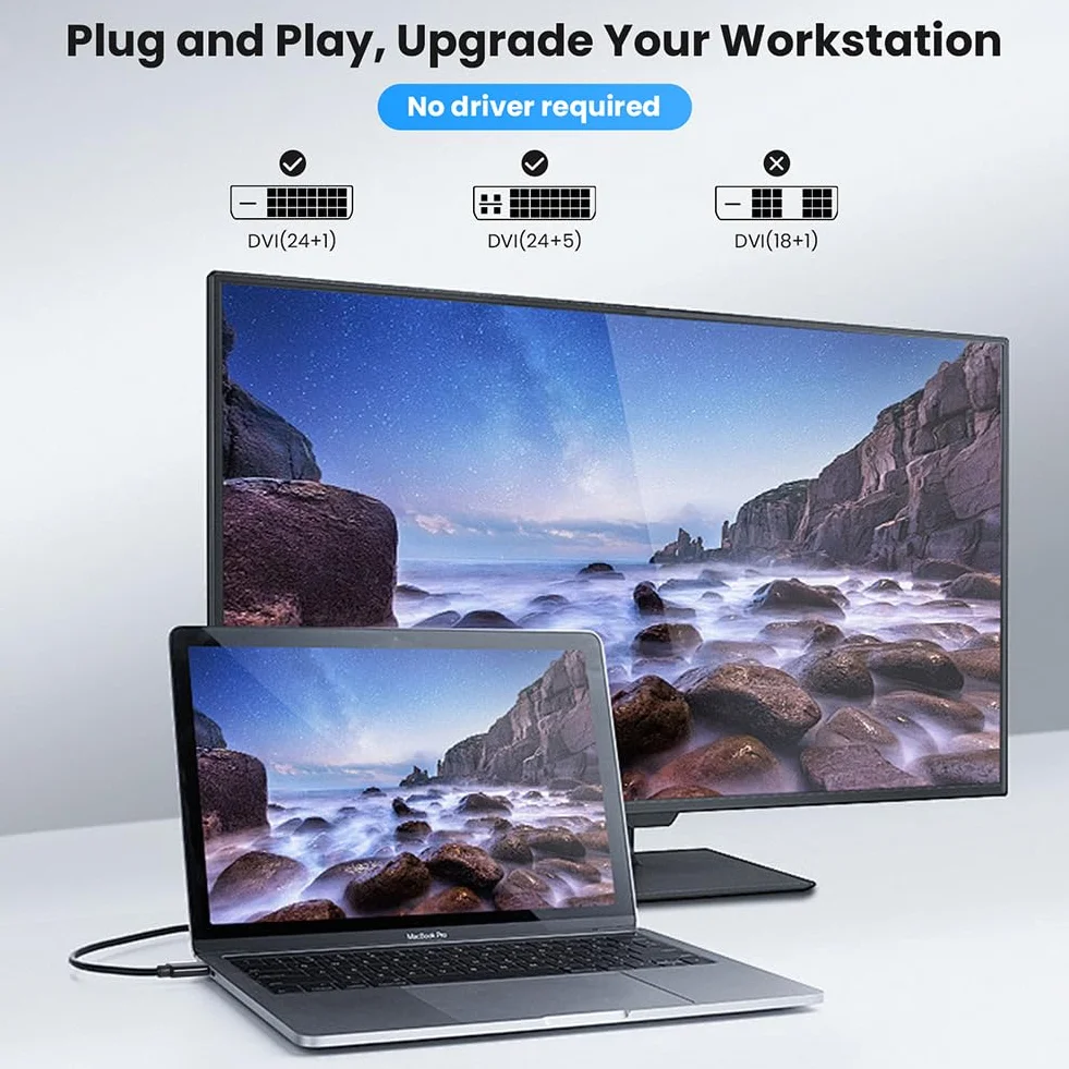 AXFEE Kabel USB-C na DVI, 1,8 m, kabel USB typu C na DVI, wtyczka USB-C na gniazdo DVI, konwerter kablowy do monitora, telewizora, projektora, kompatybilny z iPhone 15 Pro/Max, MacBook Pro/Air iMac