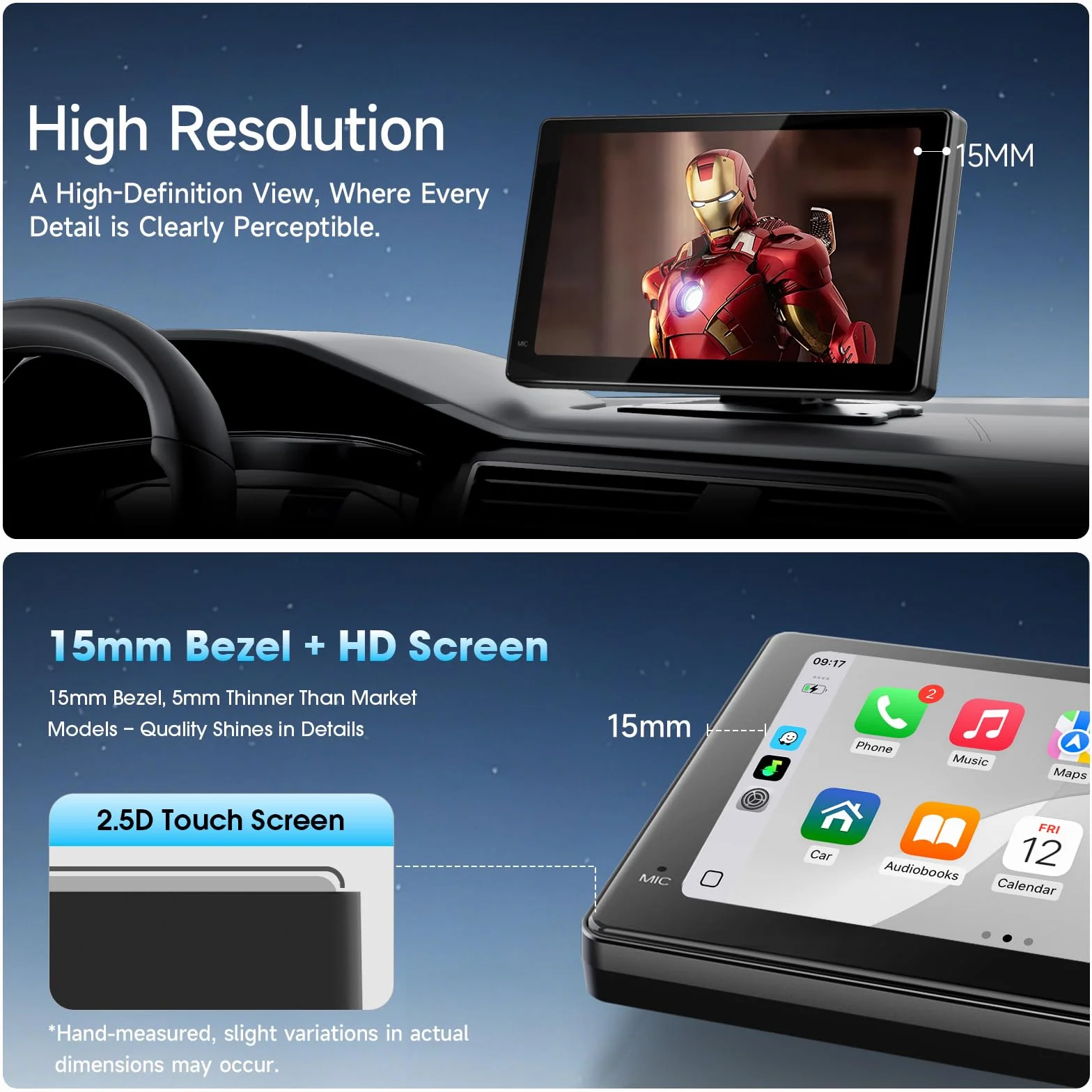 Haudio 7-calowy ekran Carplay do Apple & Android Auto, przenośne radio samochodowe z tylną kamerą 1080p, bezprzewodowe odtwarzanie samochodu ze sterowaniem głosem i łączem lustra, ekran dotykowy audio