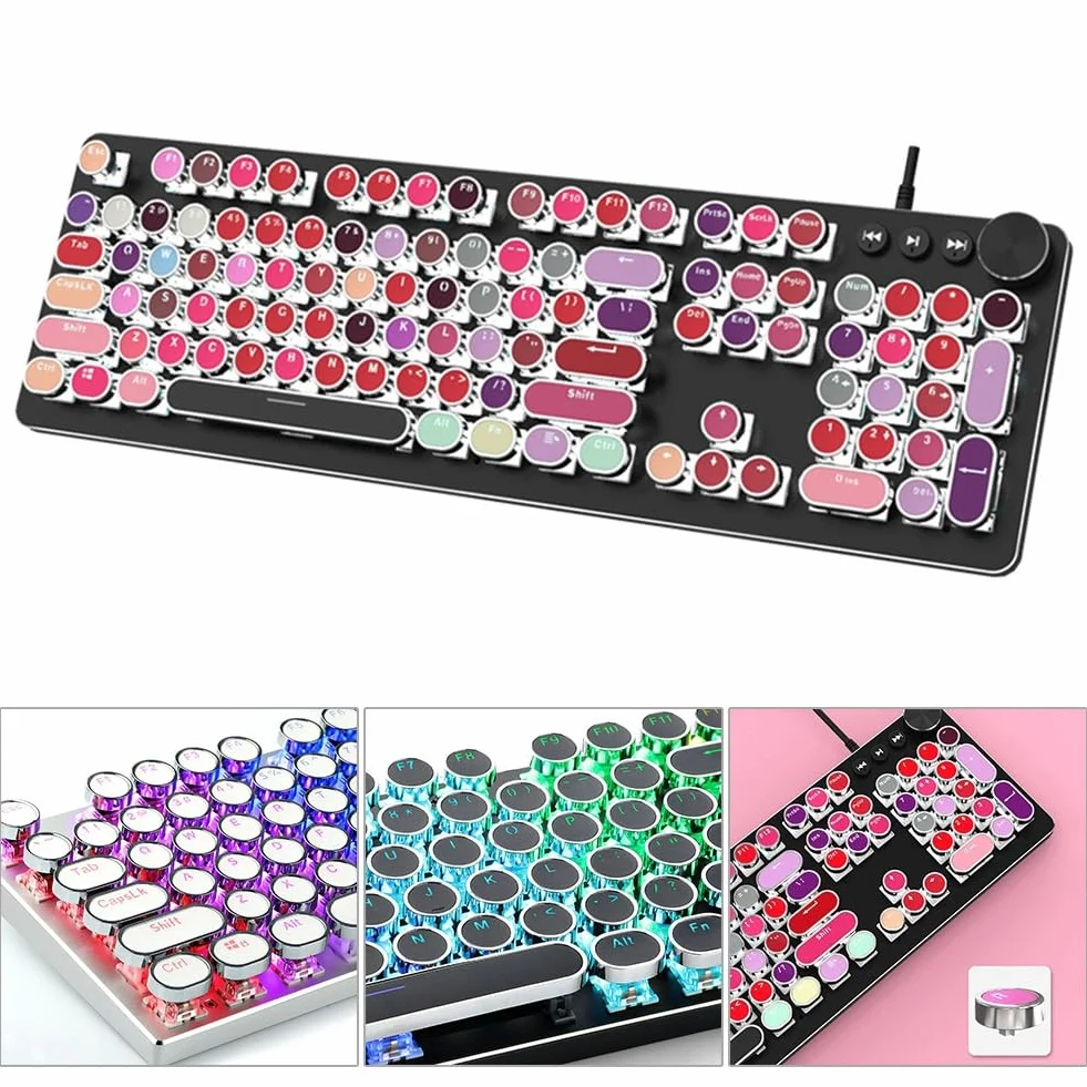 Okrągły zestaw nasadek klawiszy do klawiatur mechanicznych – podświetlany profil PBT, retro, kompatybilny z Cherry MX