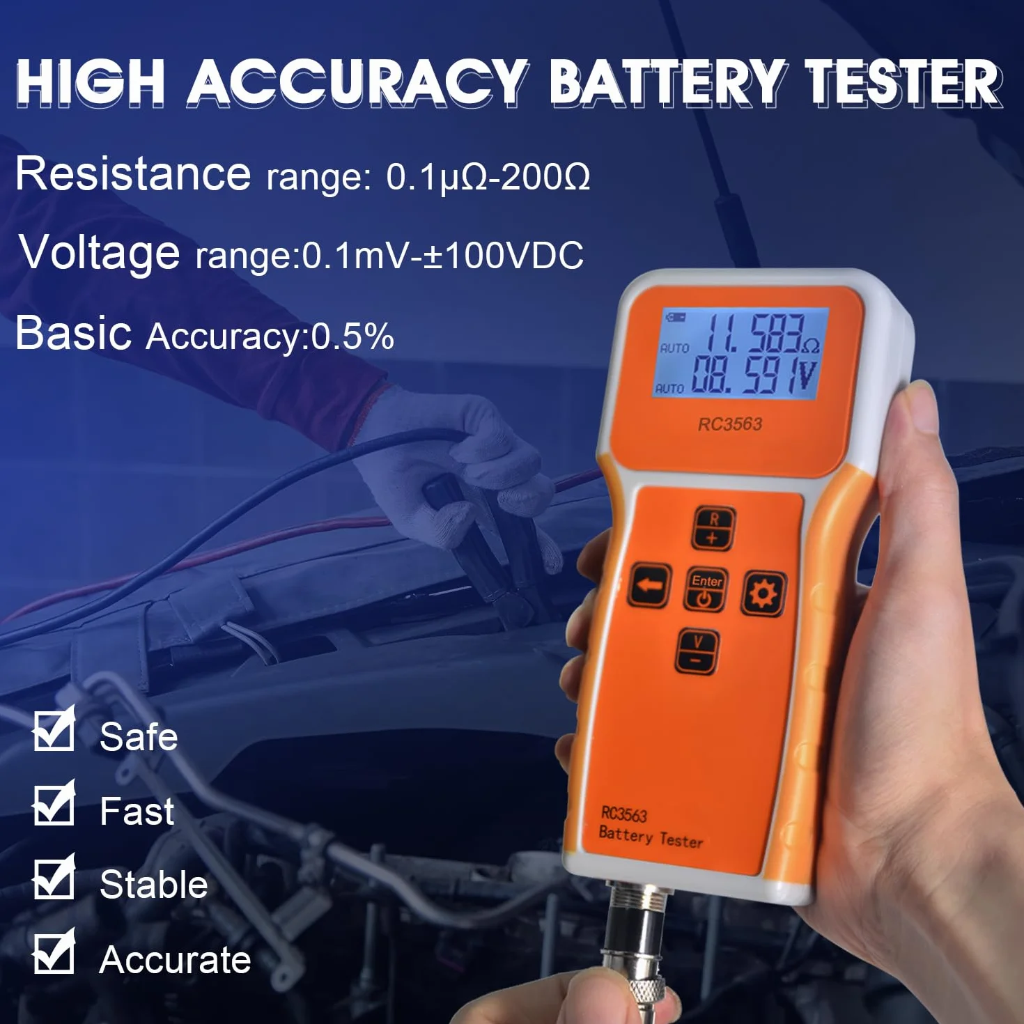 Tester rezystancji baterii 1uΩ ~ 200 Ω, 0 ~ ± 100 VDC, przenośny miernik napięcia z sondą, analizatorem kwasu Pb i Ni-CD
