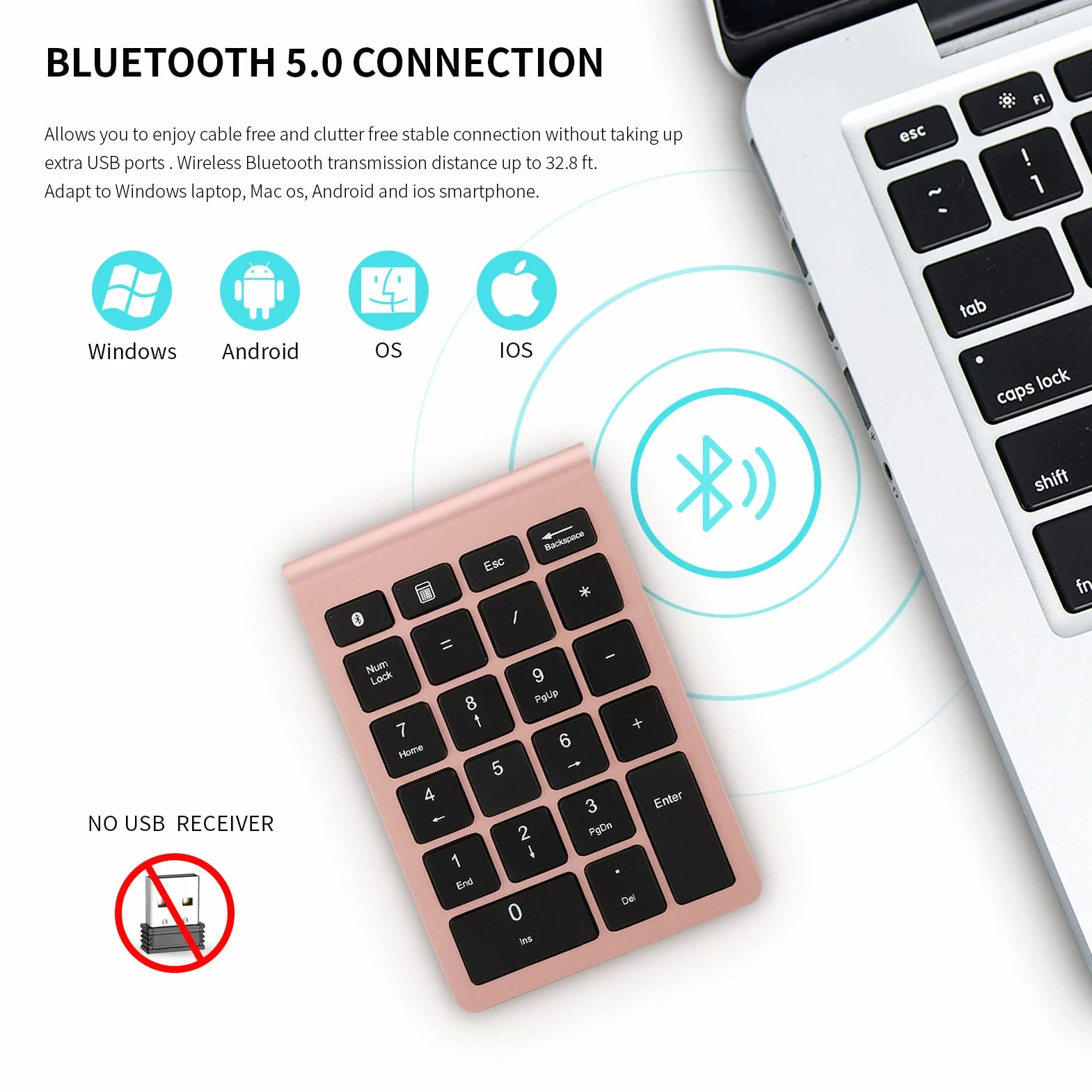 Gugxiom Blok numeryczny Bluetooth 5.0, 22 przyciski, przenośny mini do laptopa