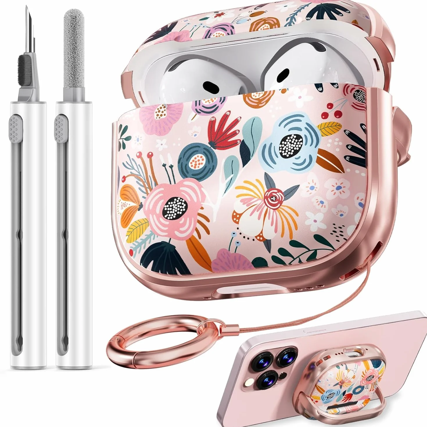 Etui kompatybilne z AirPods 4 (ANC) z akcesoriami, Różowy