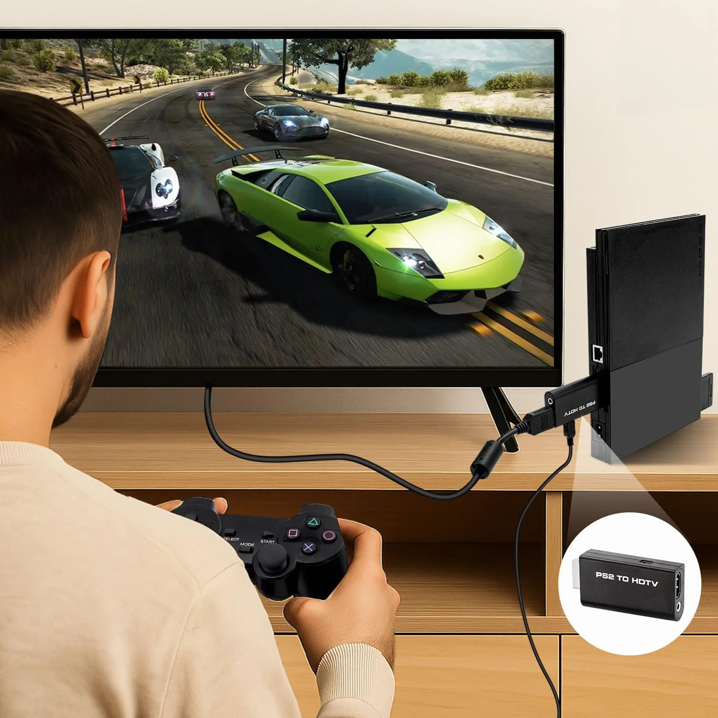 Mcbazel PS2 do HDMI Audio Video Adapter Konwerter z 3,5 mm wyjściem audio dla HDMI TV