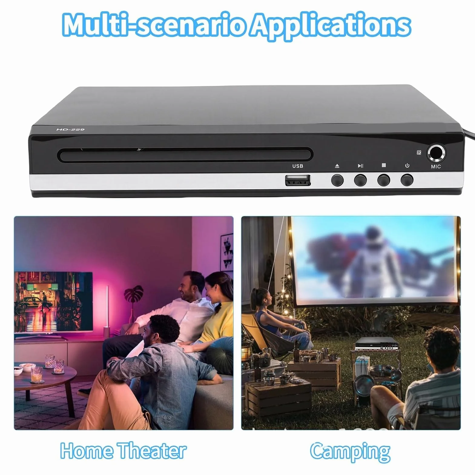 Wieloregionowy Odtwarzacz DVD, Odtwarzacz Płyt 1080P HD z Portem USB i Wyjściem, Odtwarzacze DVD do Kina Domowego Stereo (wtyczka UE)