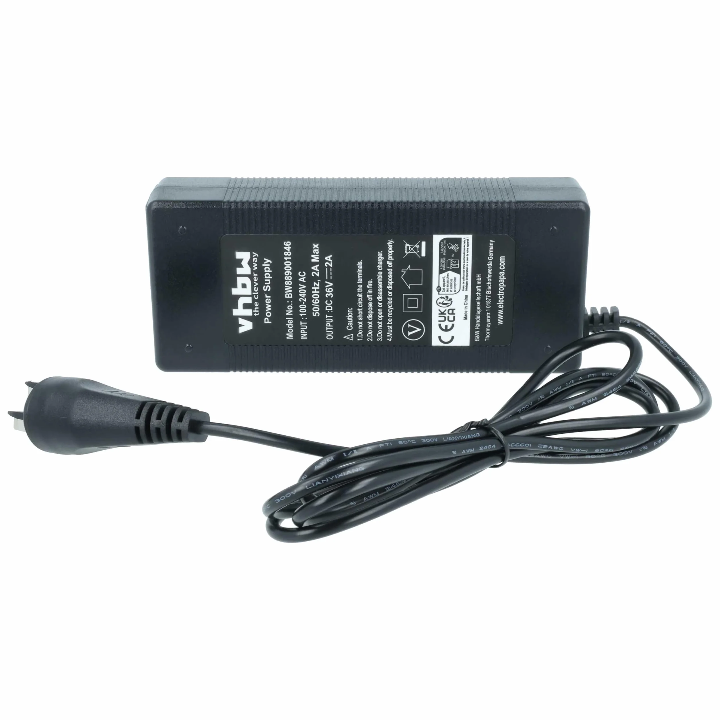 vhbw 1 x ładowarka kompatybilna z Bosch PowerPack 400, PowerPack 500 baterii, e-bike - do akumulatorów litowo-jonowych 36 V 72 W