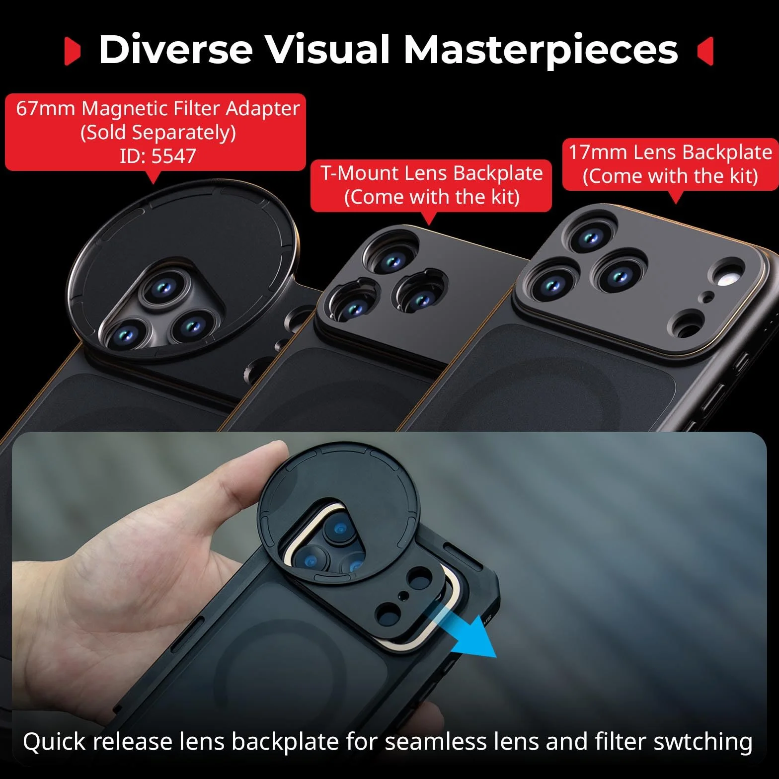 SMALLRIG Mobilna klatka wideo do iPhone'a 17 Pro, z etui/miękką ramką z TPU/mocowaniem T i tylną płytką obiektywu z gwintem 17 mm, zestaw wideo do nagrywania wideo, vlogów, edycja flagowa - 5542