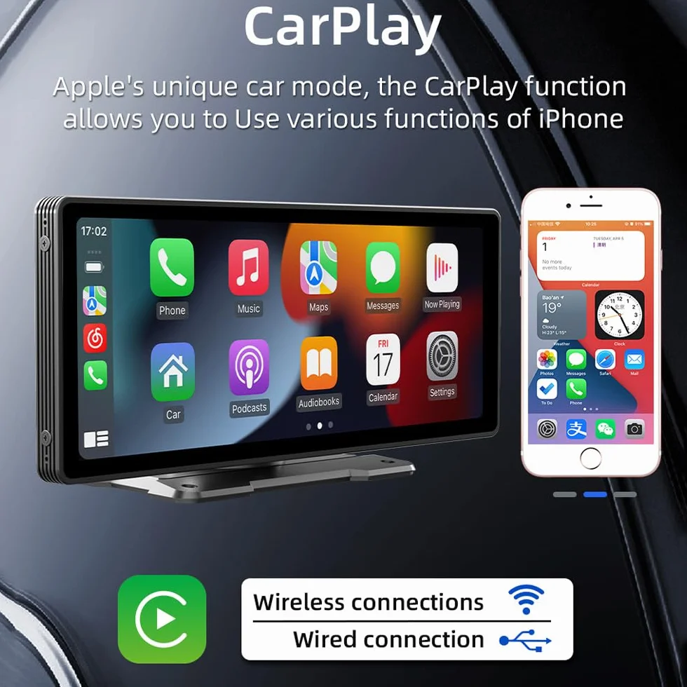 Przenośny bezprzewodowy ekran CarPlay i Android Auto do radia samochodowego, 10,26-calowy ekran dotykowy HD MP5, radio z ekranem IPS z BT 5.0/Mirror Link/FM//TF/AUX/Type-C/SD, odtwarzacz wideo WIFI