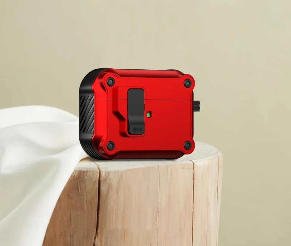 etui kompatybilne z AirPods Pro (2. generacji) (kolor: czerwony) pokrowiec ochronny blokada twarda silikonowa osłona