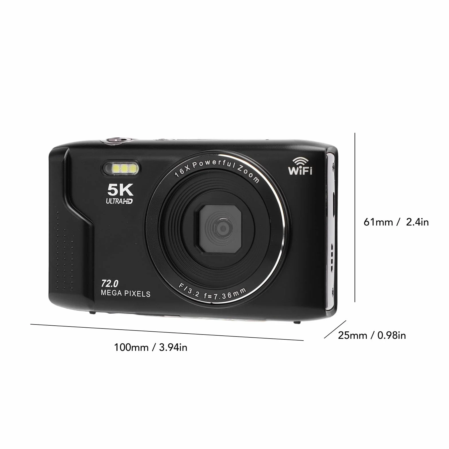 Dpofirs Kamera Cyfrowa 5K, 72 MP Aparaty Cyfrowe do Fotografii, 16 -krotnie Zoom z lampą błyskową, Ekran 2,8 Cala, Kompaktowy Przenośny Aparat z kartą 32 GB, do Vlogowania Podróżowania (32GB)