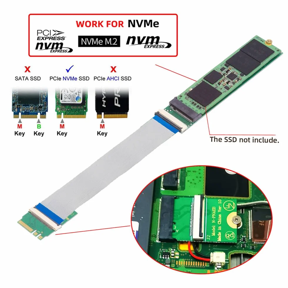 2230 NGFF A+E-Key męski na NVME M-key żeński kabel przedłużający do płyty głównej laptopa SSD 2280