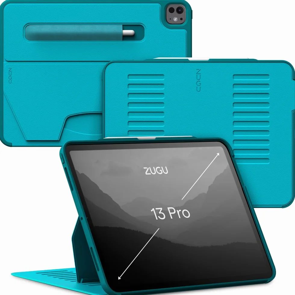 ZUGU CASE do iPad Pro 13 inch etui M4/M5 2024/2025 [Aqua] | Cienkie etui ochronne - Odporne na wstrząsy - Magnetyczna podstawka 10-kątowa - Uchwyt na rysik - Ładowanie Apple Pencil