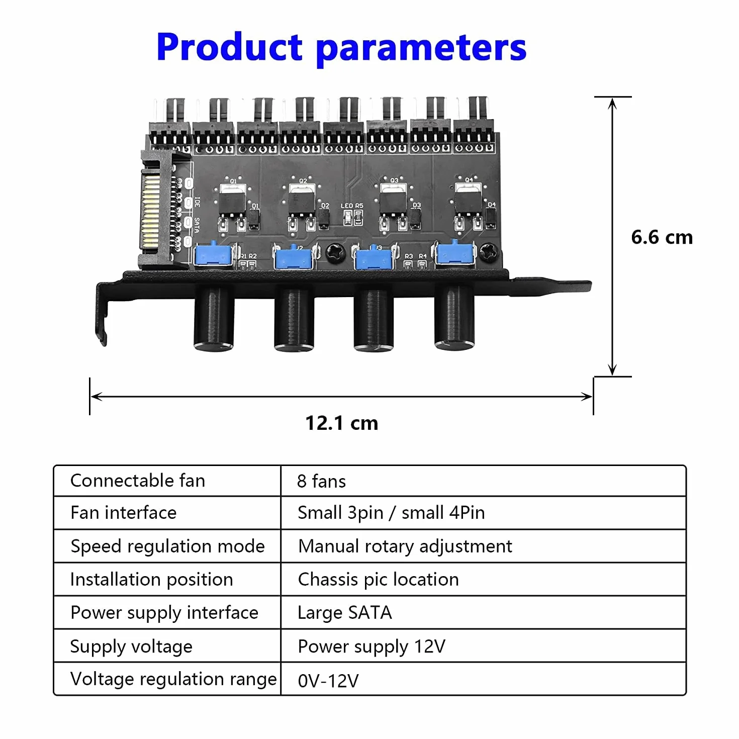 SinLoon 4-gałkowy regulator prędkości wentylatora chłodzącego PC 8 kanałów koncentrator wentylatora do obudowy procesora HDD VGA PWM wentylator PCI wspornik 12 V zasilanie wentylatora interfejs SATA/4