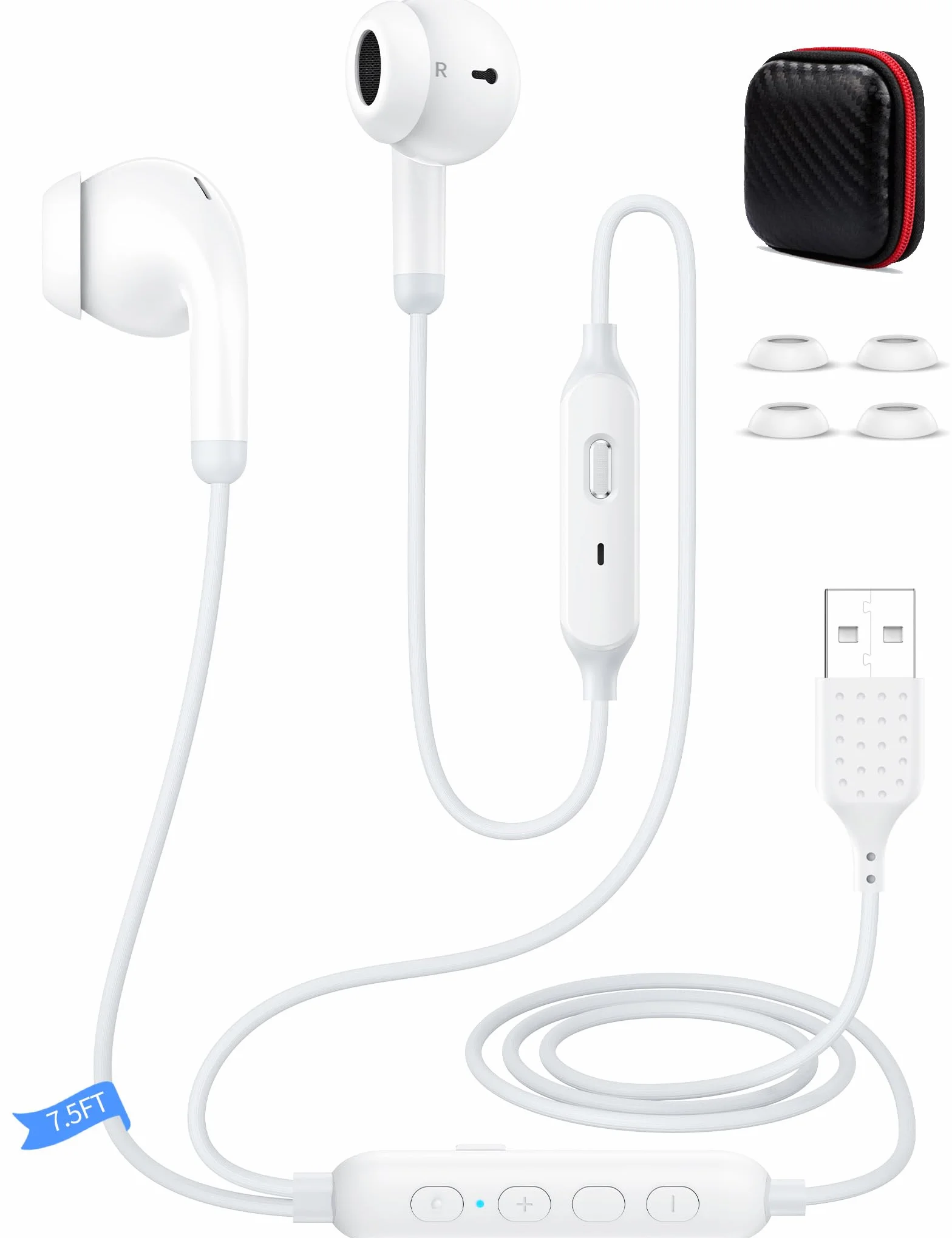 Słuchawki USB z zaprogramowanym trybem EQ, wyciszony mikrofon, regulacja głośności, USB A, słuchawki douszne z redukcją szumów, do komputera PC, zestaw słuchawkowy do MacBooka, Chromebooka, notebooka