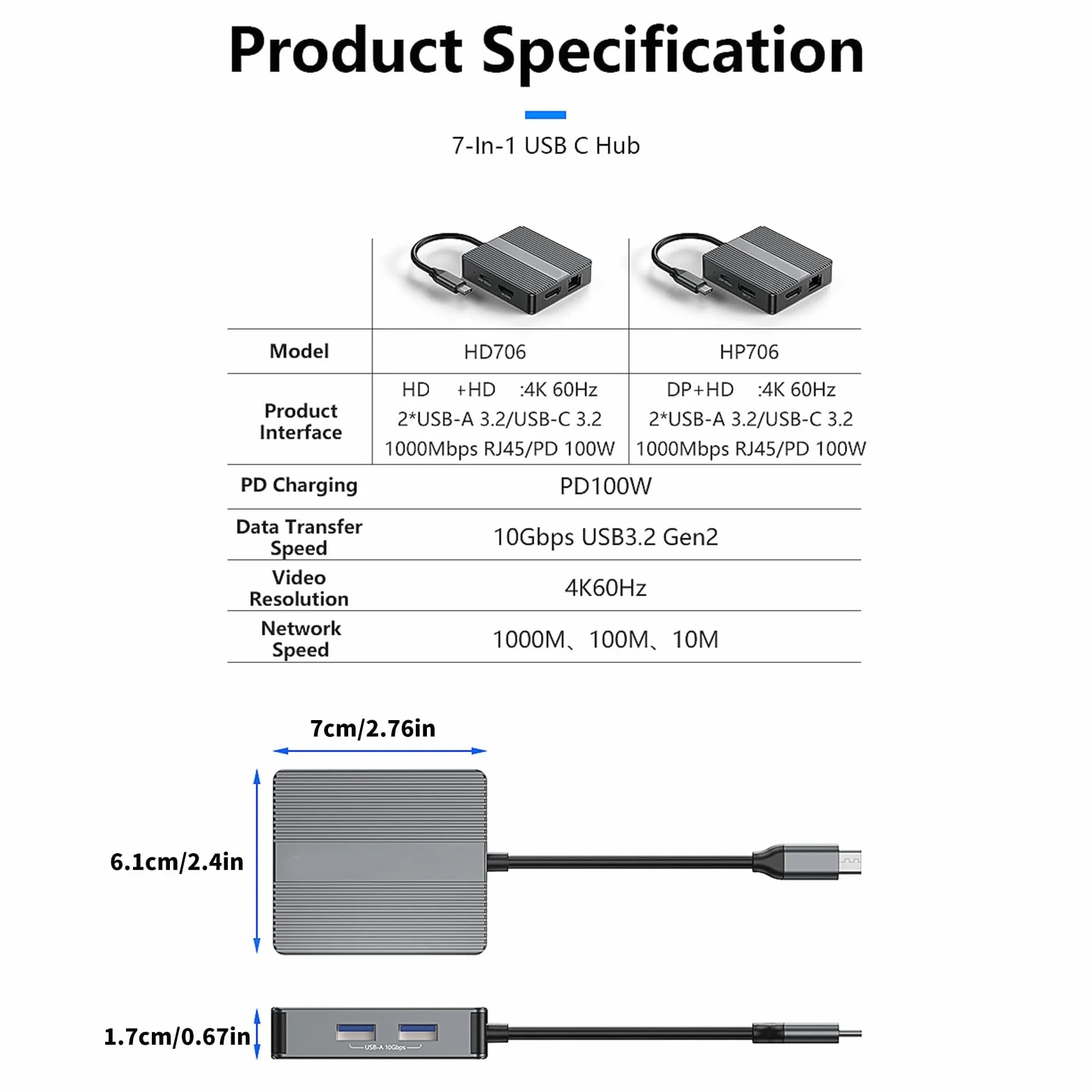 Aluminiowa stacja dokująca USB C 4K 60Hz HDTV 2xUSB3.2+Gigabit Ethernet szybkie ładowanie do laptopa tabletu PC aluminiowa stacja dokująca