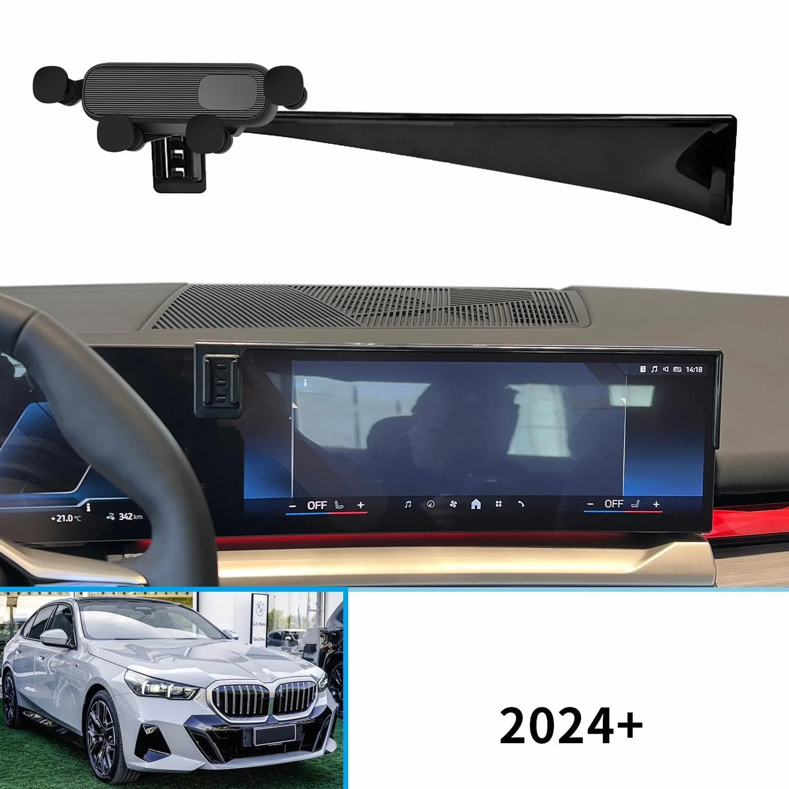 Uchwyt Samochodowy na Telefon dla BMW serii 5 i5 G60 2024 2025, uchwyt samochodowy na telefon komórkowy, stojak na nawigację GPS (podstawa i uchwyt 3)