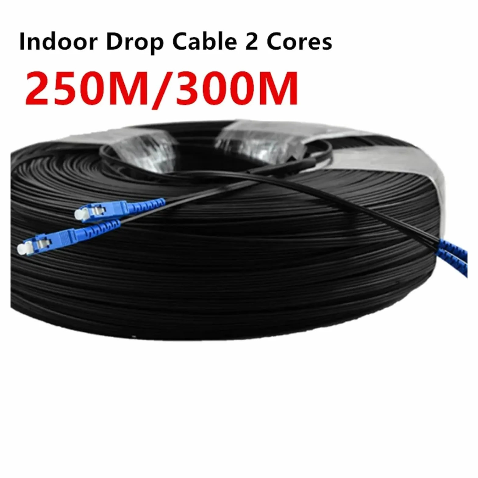 2-żyłowy kabel połączeniowy światłowodowy do zastosowań wewnętrznych, SC UPC jednomodowy, 250 m/300 m, kabel światłowodowy typu Drop Drop(Black,300M)