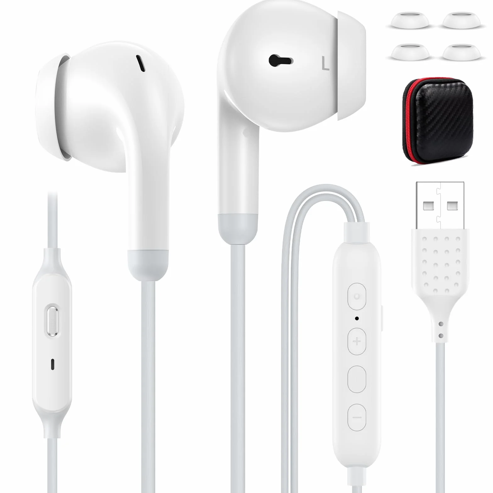 Słuchawki USB z zaprogramowanym trybem EQ, wyciszony mikrofon, regulacja głośności, USB A, słuchawki douszne z redukcją szumów, do komputera PC, zestaw słuchawkowy do MacBooka, Chromebooka, notebooka