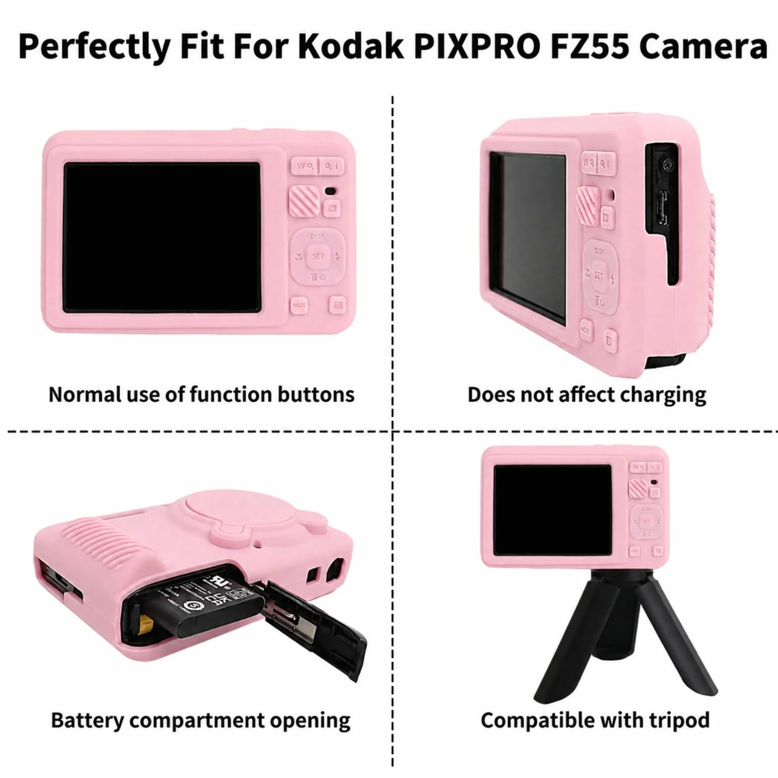 Rieibi Silikonowe Etui do KODAK PIXPRO FZ55, Akcesoria do FZ55 z 2 Folie Ochronne, Różowe