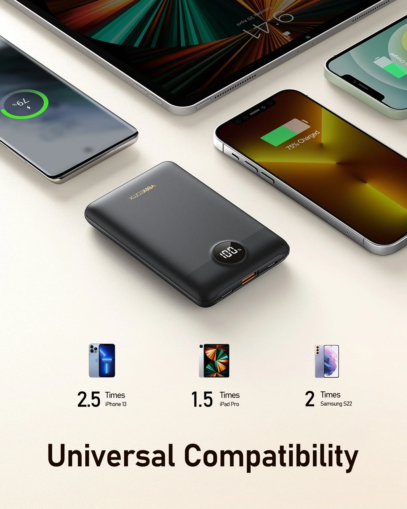 VEEKTOMX Mini Power Bank 10000mAh Mały Power Bank 22.5W Quick Charge, PD 3.0 Szybkie Ładowanie Zewnętrzne Bateria, Podwójne Wyjście Ultra Kompaktowa Ładowarka Kompatybilna iPhone 14/Sumsang s22/Xiaomi