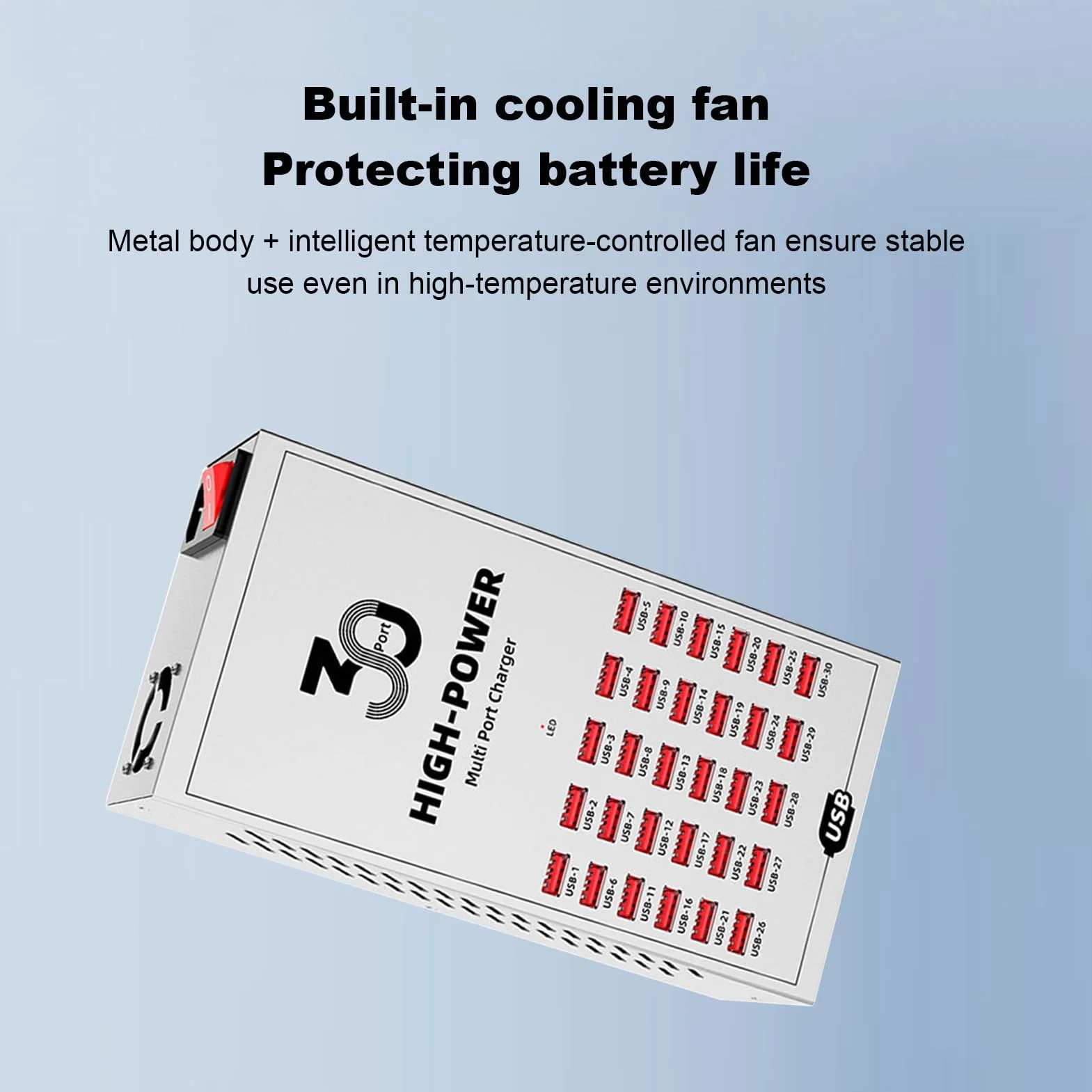 Fabater Stacja ładująca USB z 30 Portami, Szybkie ładowanie, do Wielu urządzeń, Metalowa Obudowa, Inteligentna Dystrybucja dla Domu, Biura, Szkoły (Wtyczka UE 250 V)
