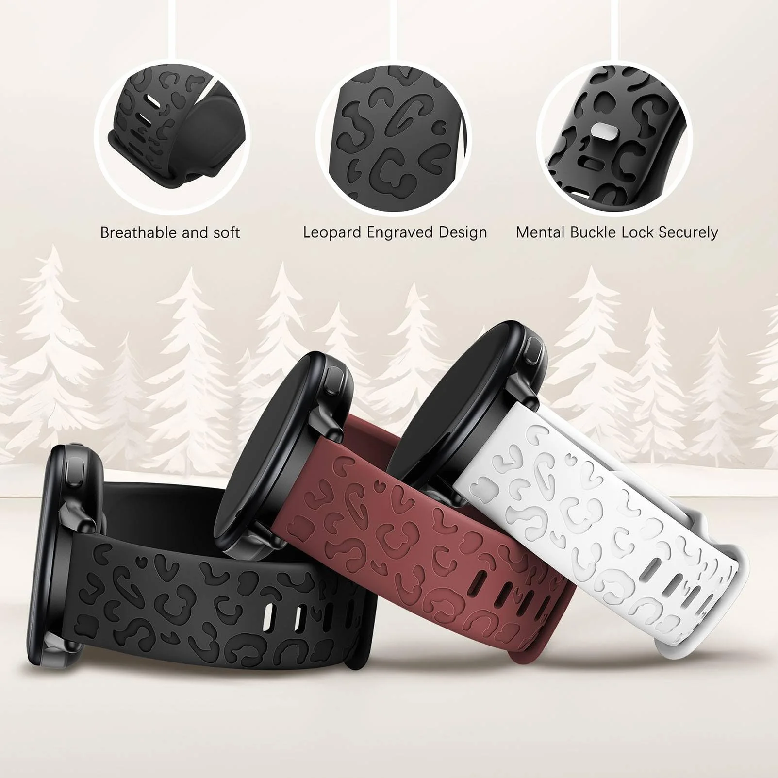pasek do smartwatchy o szerokości 18 mm z grawerunkiem cętek lamparta, kompatybilny ze smartwatchami Garmin Venu 2S/Vivoactive 4S/Forerunner 55