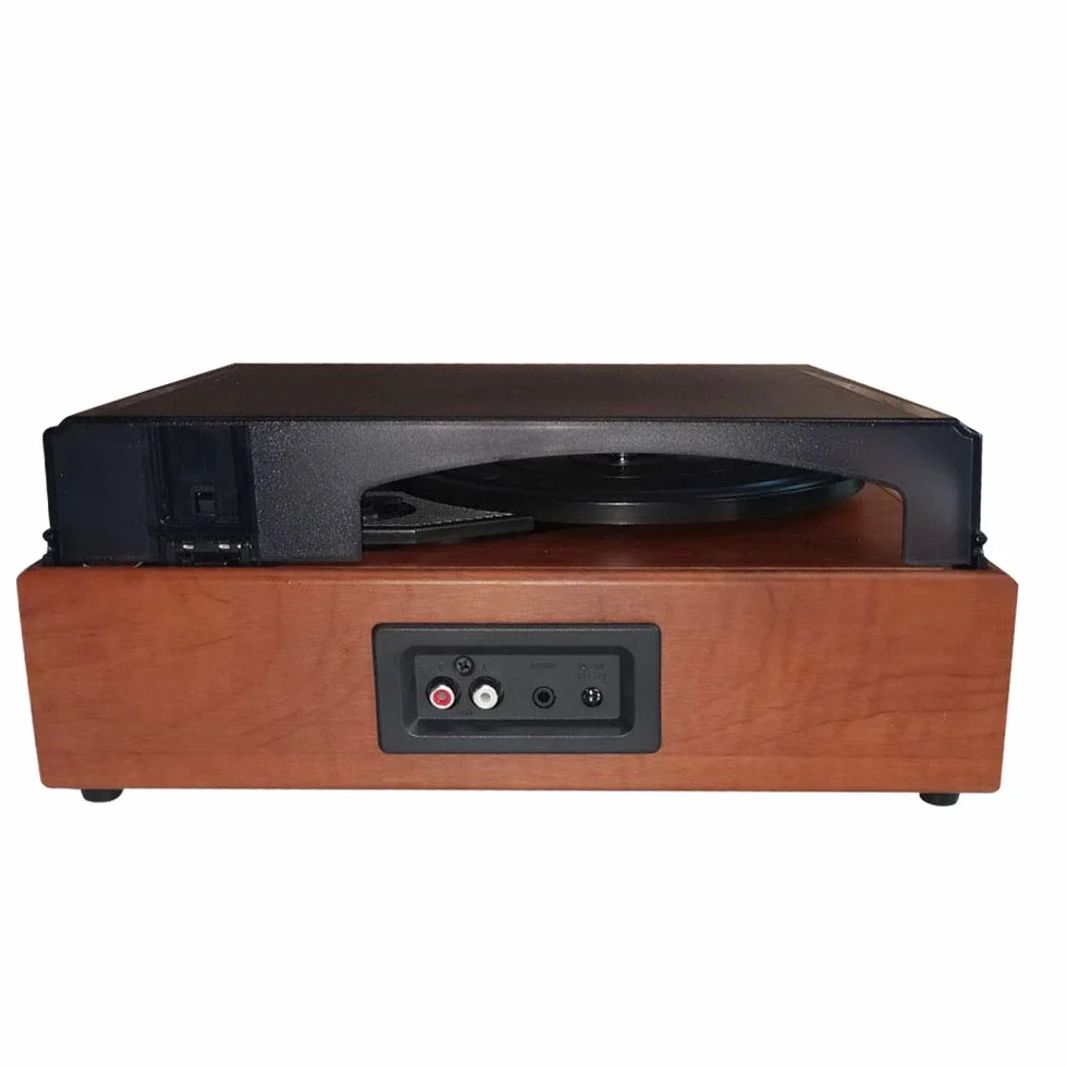 Domary Przenośny Gramofon Gramofon Drewniany z Wbudowanymi Głośnikami Stereo BT 5.0 3 Prędkości 33 45 78 Obr./min dla Początkujących Miłośników Muzyki w Domu