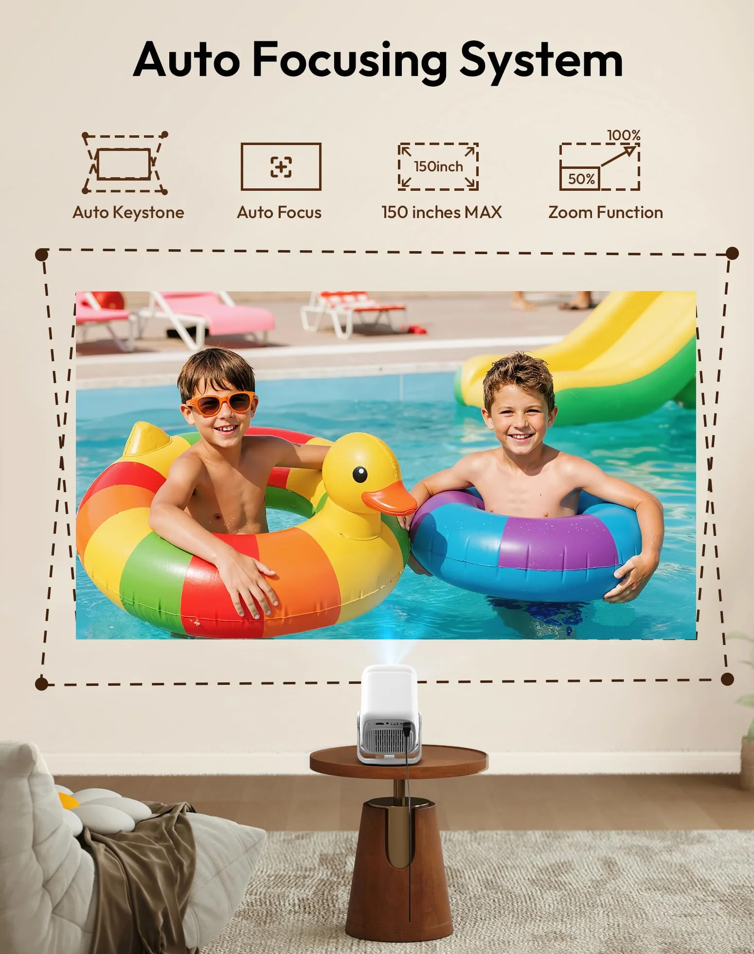 XGODY Certyfikowany Netflix i elektryczne ustawianie ostrości: projektor Gimbal N5 1080P, mini projektor z WiFi i Bluetooth, przenośny projektor z uchwytem obrotowym 230°, automatyczna korekcja