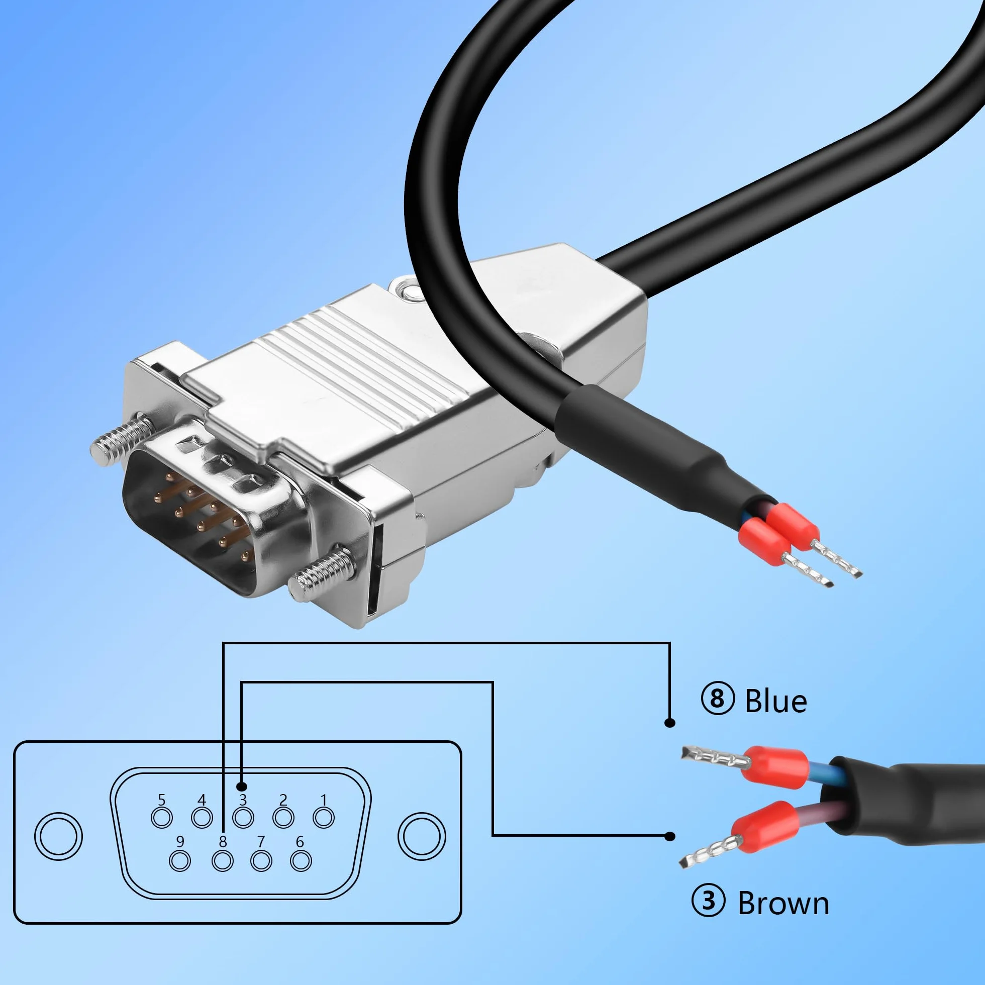 CERRXIAN Wtyk DB9 RS485 kabel szeregowy, wtyczka 22AWG DB9 na gołą końcówkę kabla z 2 zaciskami przyłączeniowymi, 38 styków wtykowych do komunikacji RS485, przemysłowy kabel sterujący – 1 m